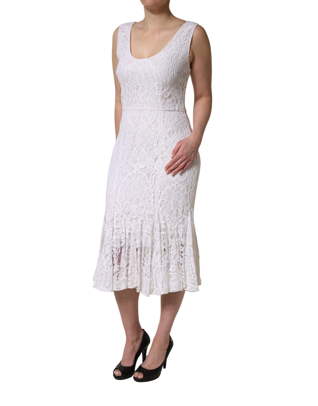 Vestido midi sin mangas de encaje floral blanco de Dolce & Gabbana