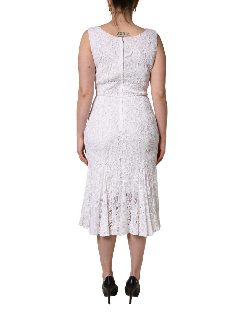 Vestido midi sin mangas de encaje floral blanco de Dolce & Gabbana