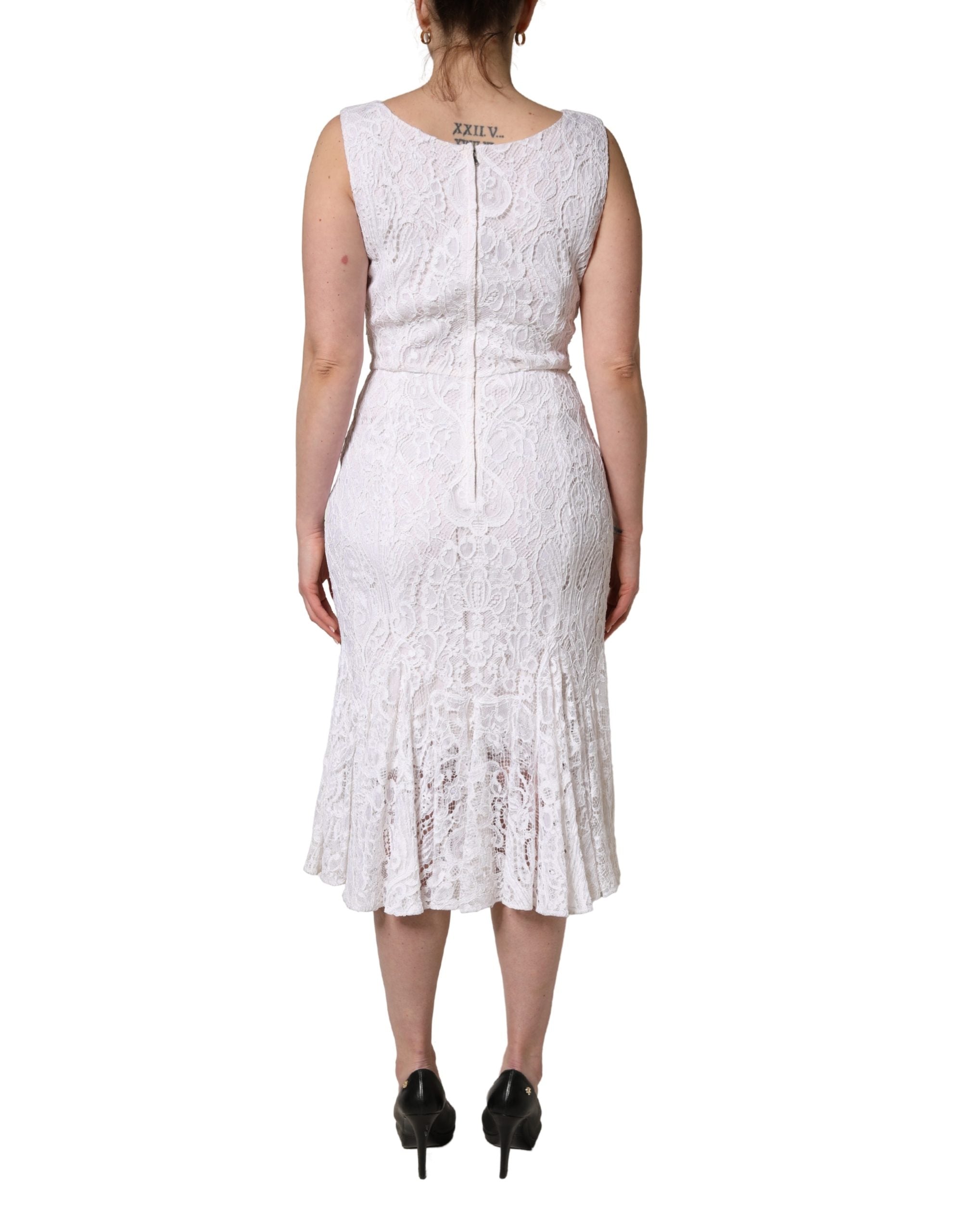 Vestido midi sin mangas de encaje floral blanco de Dolce & Gabbana