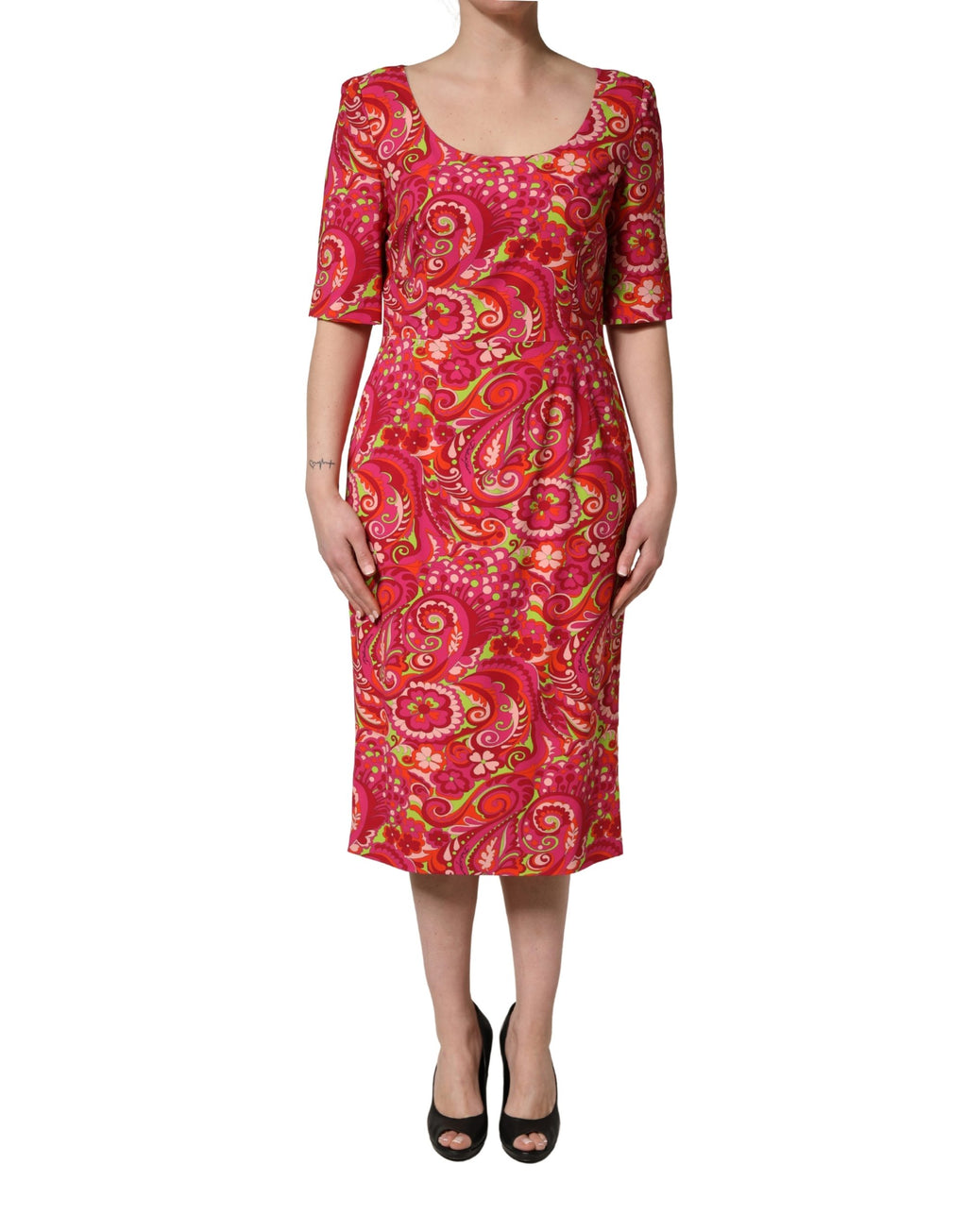 Robe fourreau midi Dolce & Gabbana en imprimé cachemire et floral rouge