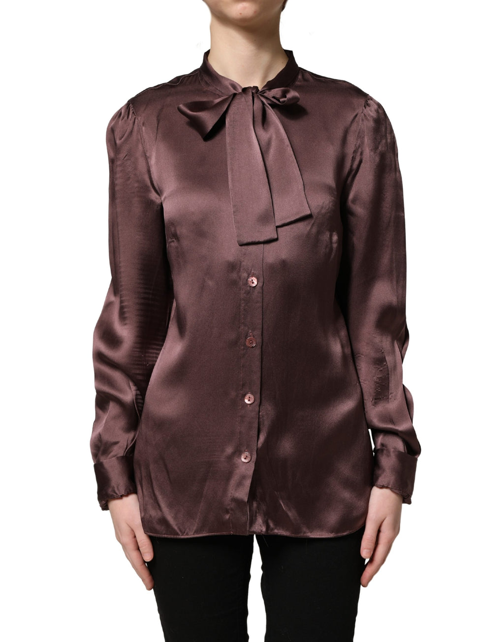 Chemisier Dolce & Gabbana en satin violet à manches longues et lavallière