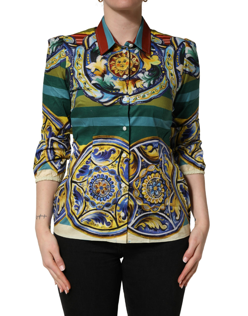 Blusa de algodón con estampado multicolor de mayólica de Dolce & Gabbana