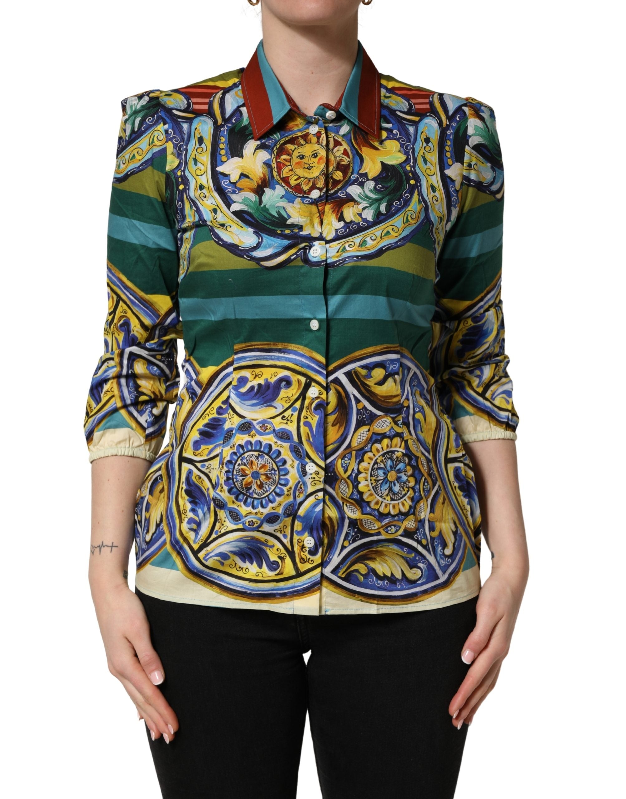 Blusa de algodón con estampado multicolor de mayólica de Dolce & Gabbana