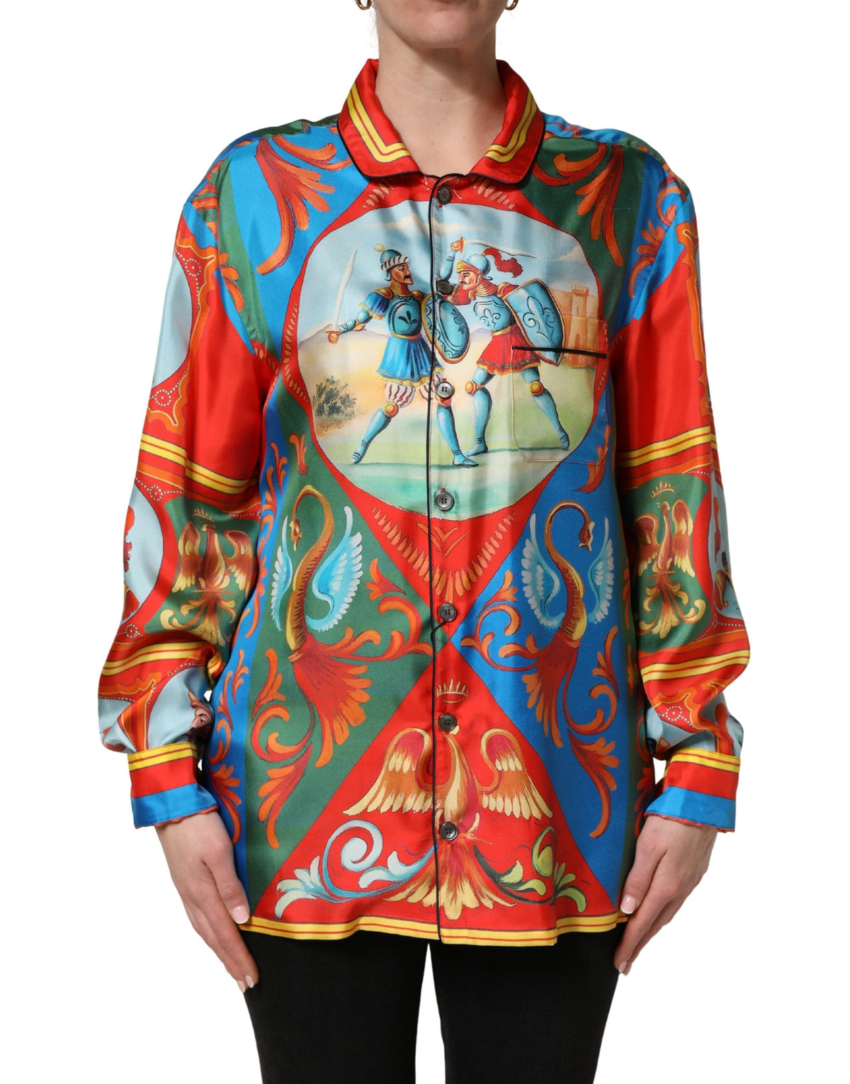 Chemisier à manches longues boutonné à imprimé multicolore Dolce & Gabbana
