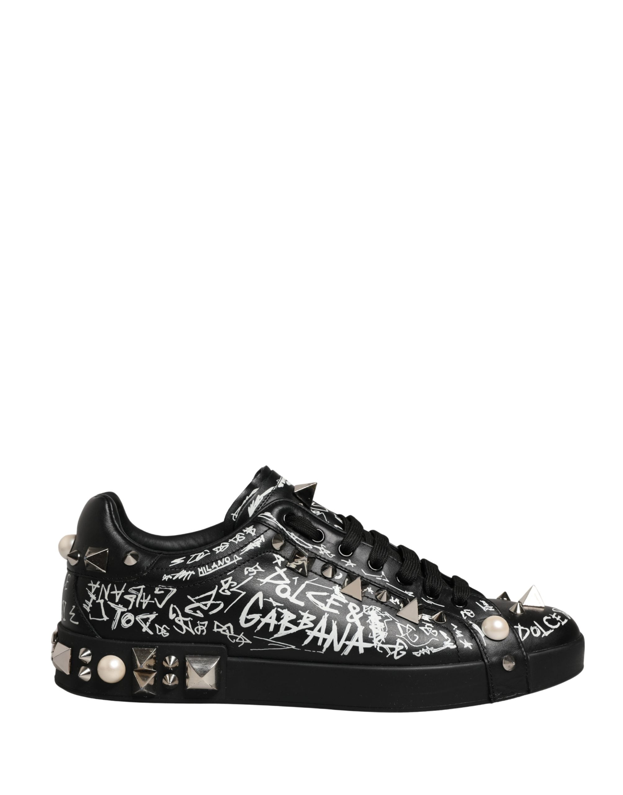 Zapatillas Dolce & Gabbana Portofino Negras con Tachuelas y Grafiti