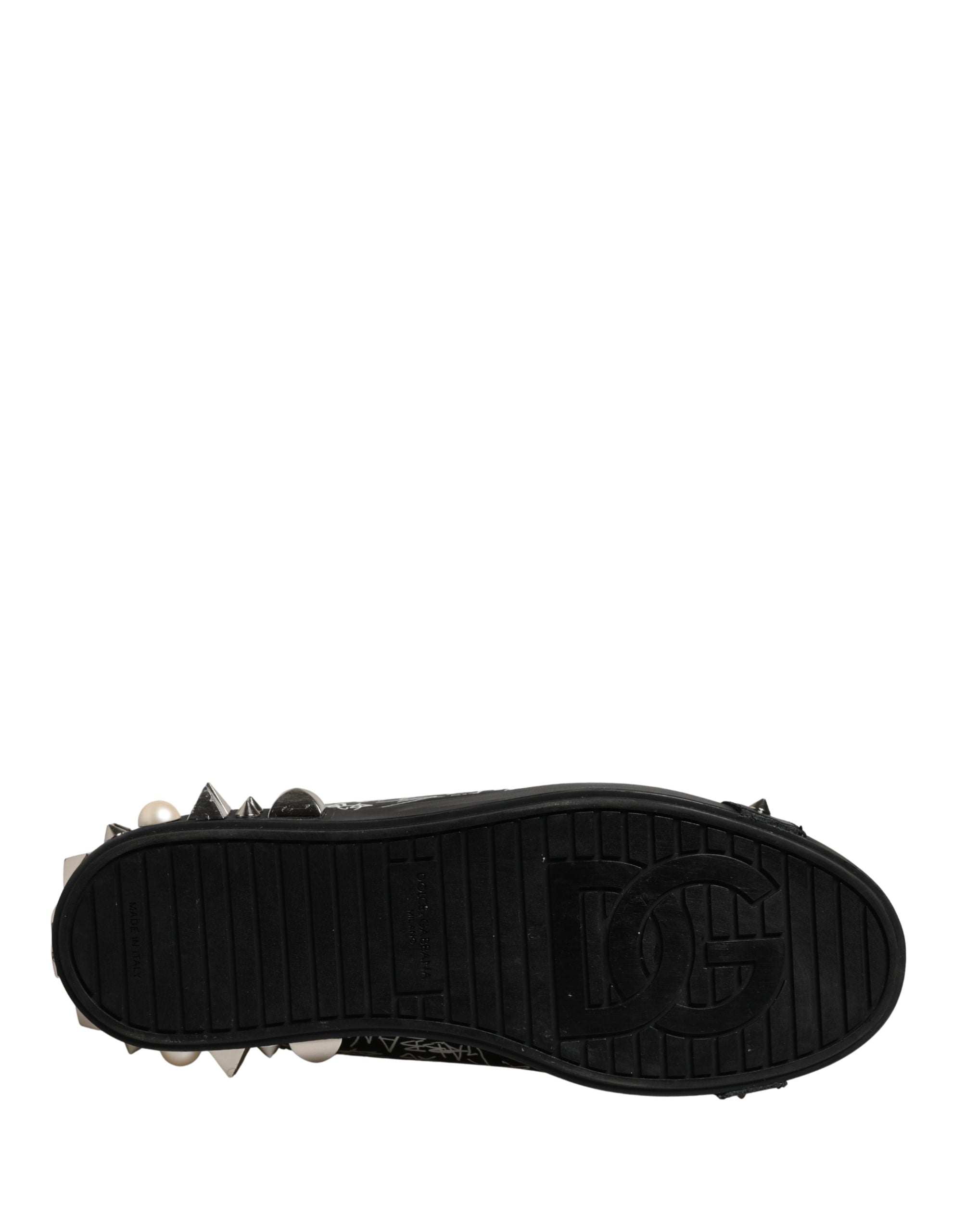 Zapatillas Dolce & Gabbana Portofino Negras con Tachuelas y Grafiti