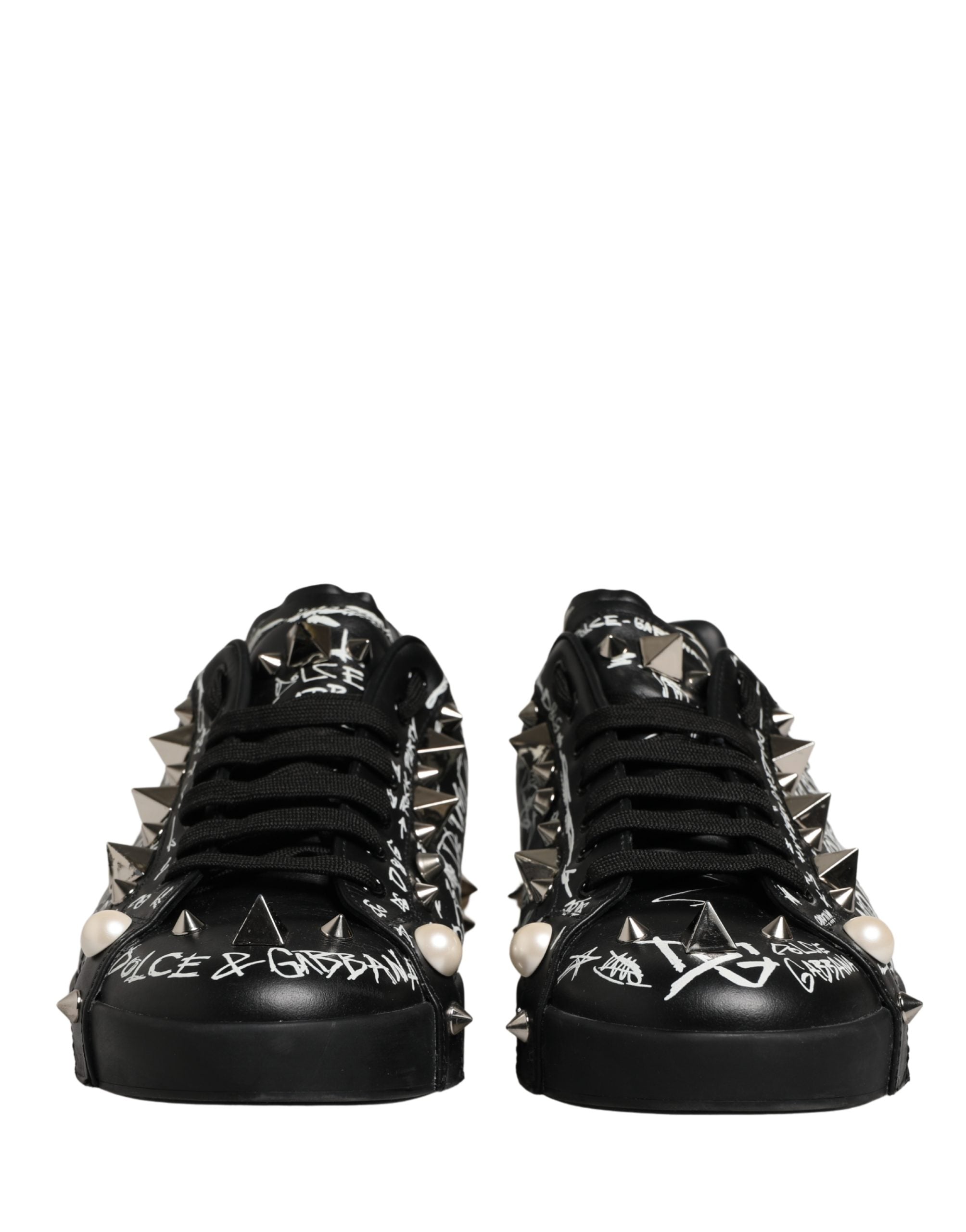 Zapatillas Dolce & Gabbana Portofino Negras con Tachuelas y Grafiti