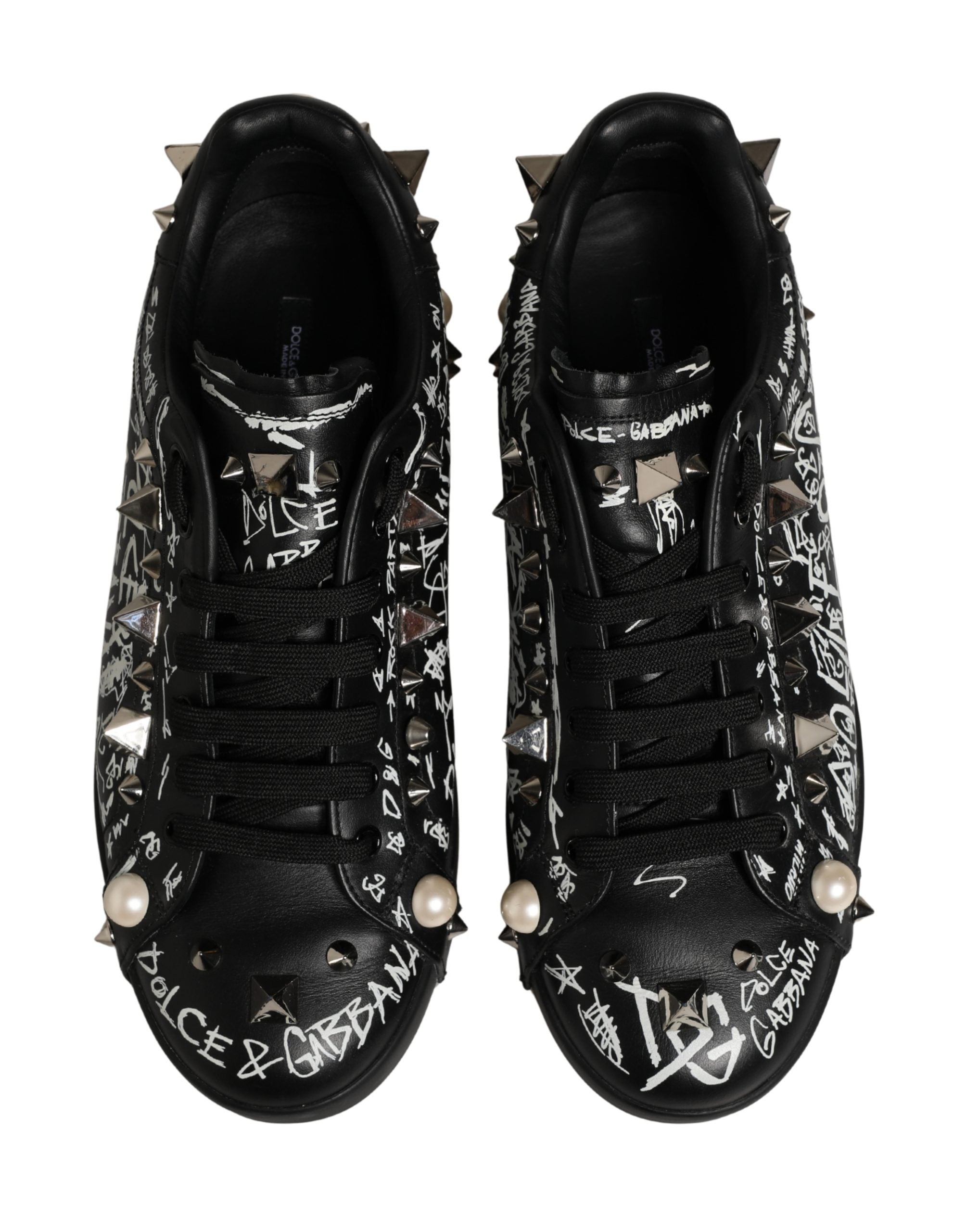 Zapatillas Dolce & Gabbana Portofino Negras con Tachuelas y Grafiti