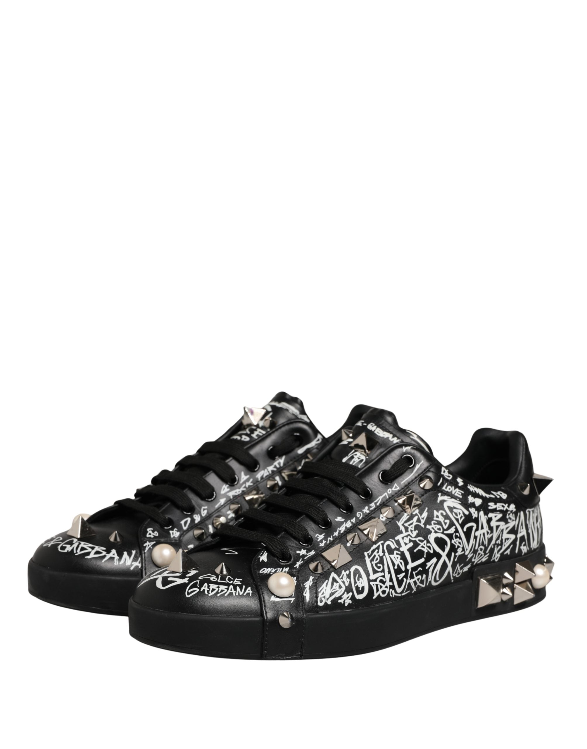 Zapatillas Dolce & Gabbana Portofino Negras con Tachuelas y Grafiti