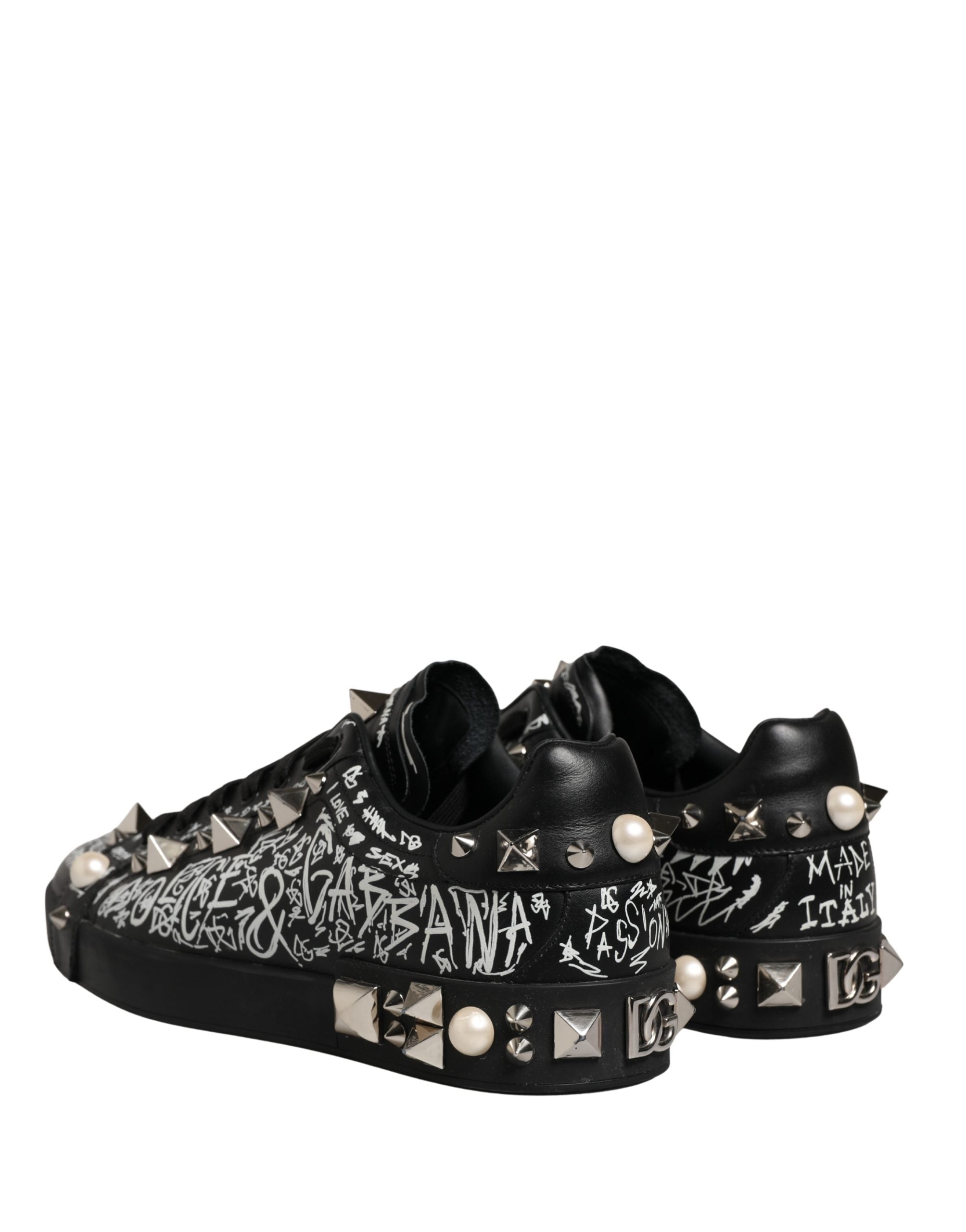 Zapatillas Dolce & Gabbana Portofino Negras con Tachuelas y Grafiti
