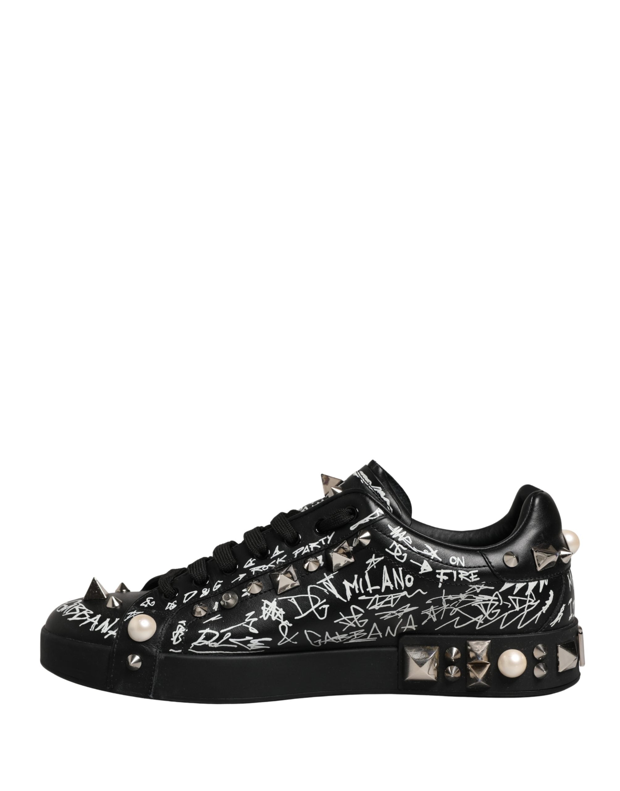 Zapatillas Dolce & Gabbana Portofino Negras con Tachuelas y Grafiti