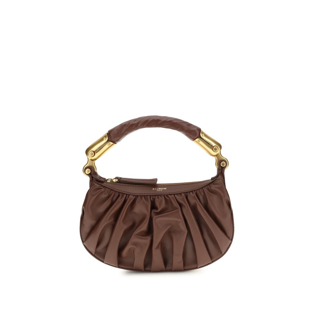 Bolso de hombro Balmain de piel de becerro marrón Bos Taurus