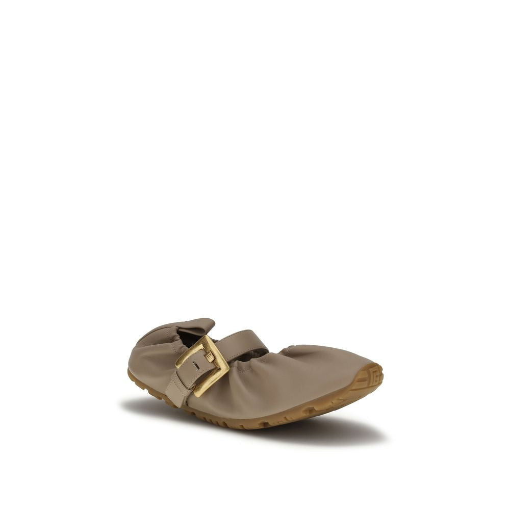 Balmain Beige Calf Leather Bos Taurus Ballet Flats