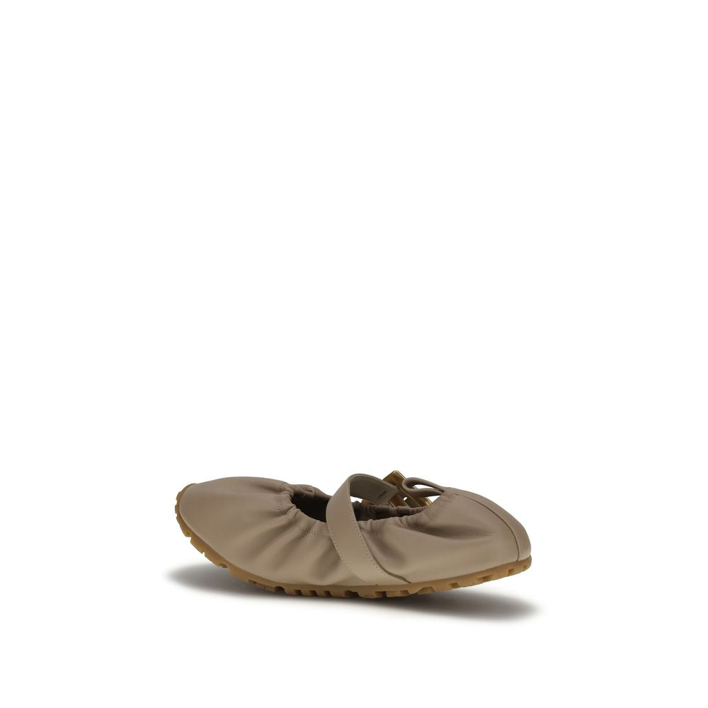 Balmain Beige Calf Leather Bos Taurus Ballet Flats