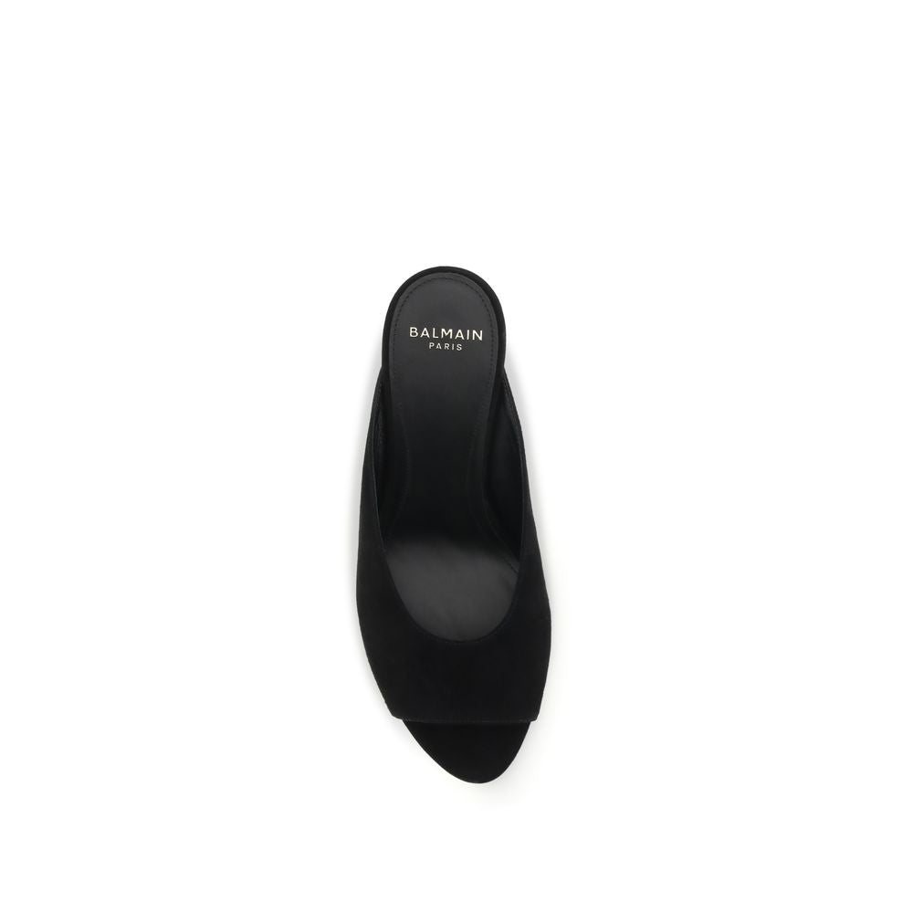 Balmain Black Calf Leather Bos Taurus Mules