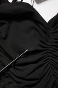 Vestido Dolce & Gabbana negro de jersey a media pierna fruncido con aberturas