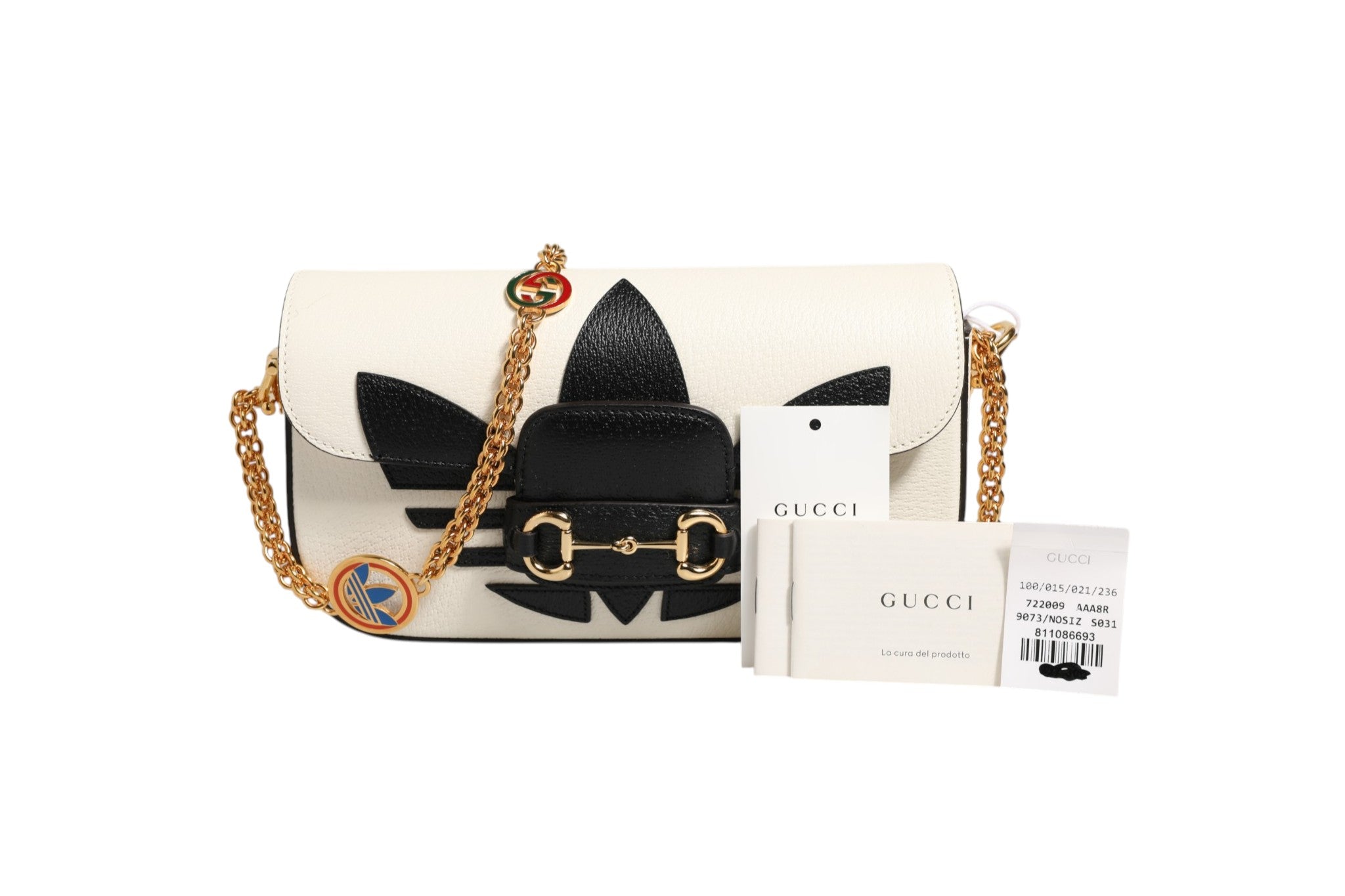 Bolso de hombro Gucci x Adidas Horsebit 1955 Negro/Blanco