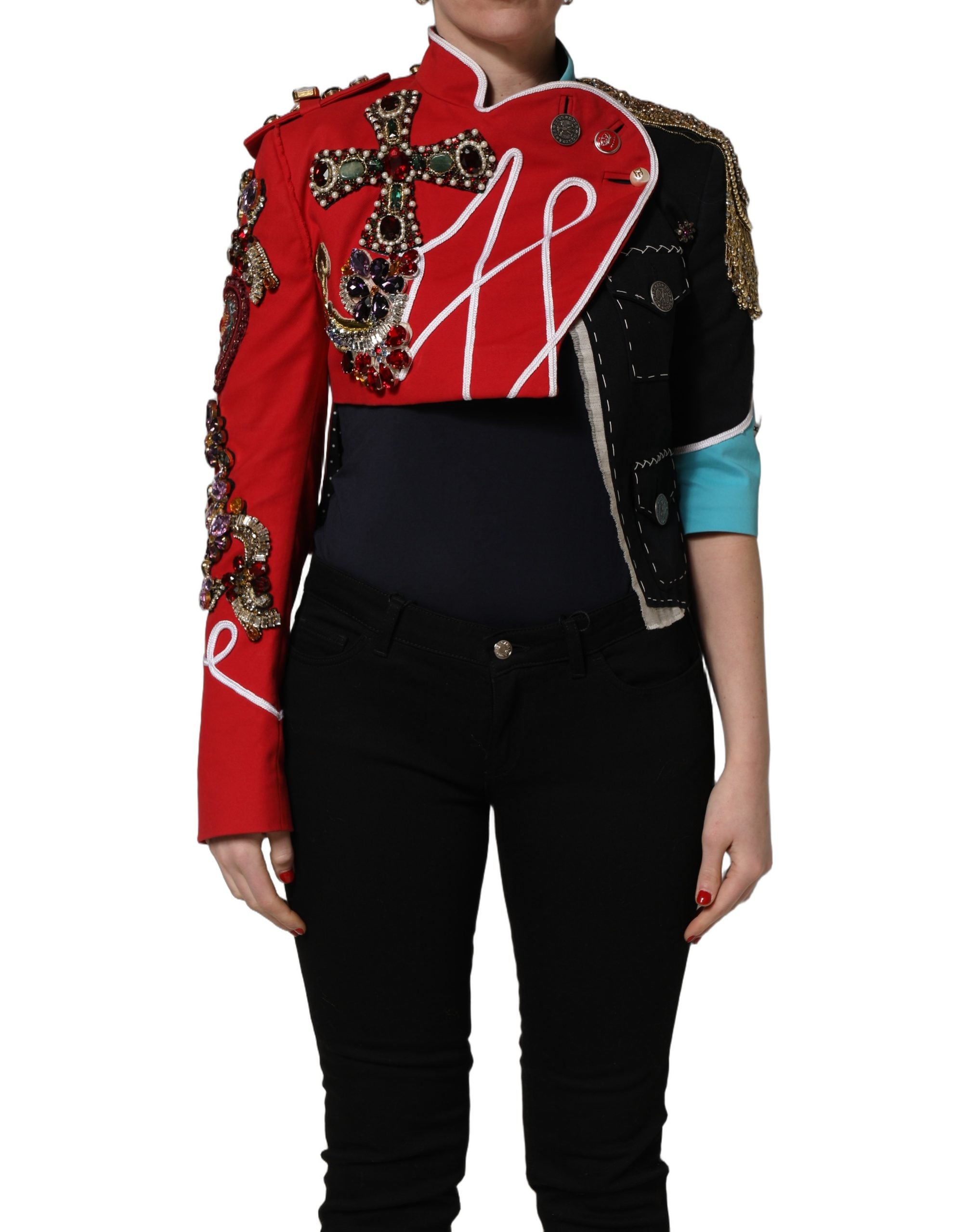 Chaqueta corta Dolce & Gabbana Multicolor con joyas ornamentadas asimétricas