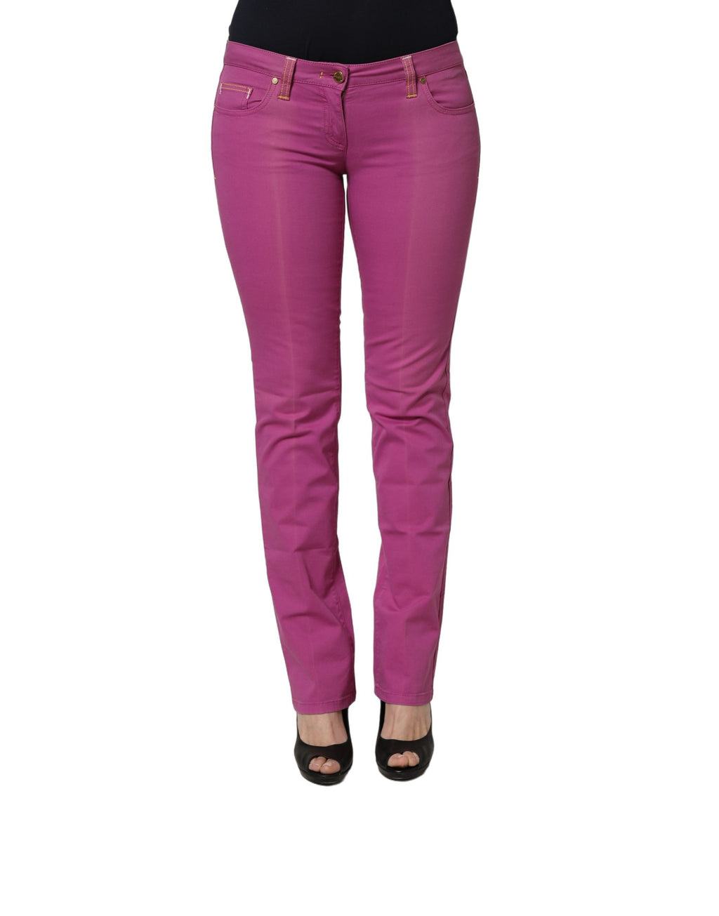 Alviero Martini Prima Classe Pantalones Vaqueros de Algodón Morados de Corte Ajustado