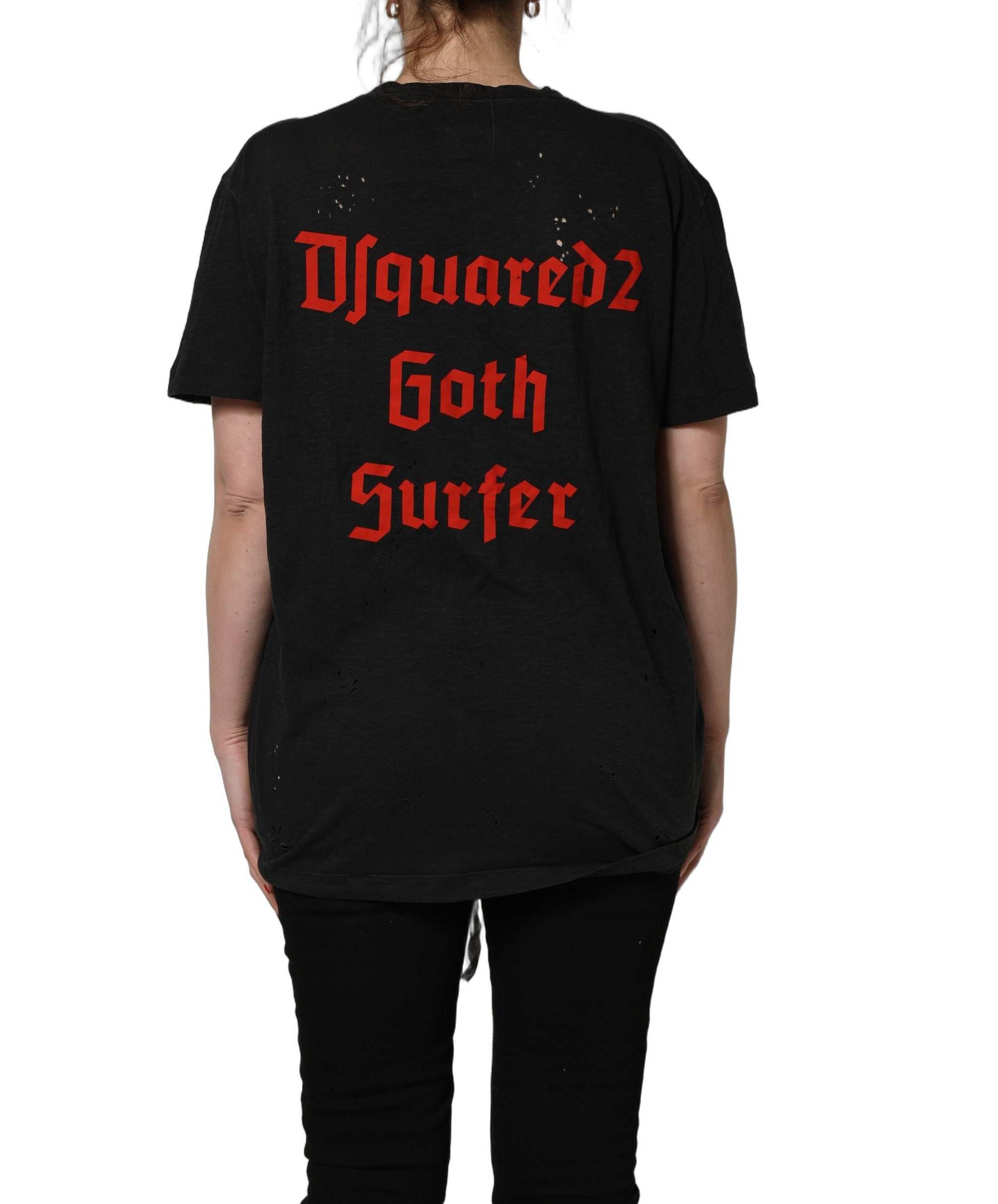 Camiseta Dsquared² negra de manga corta de algodón adornada con cadena