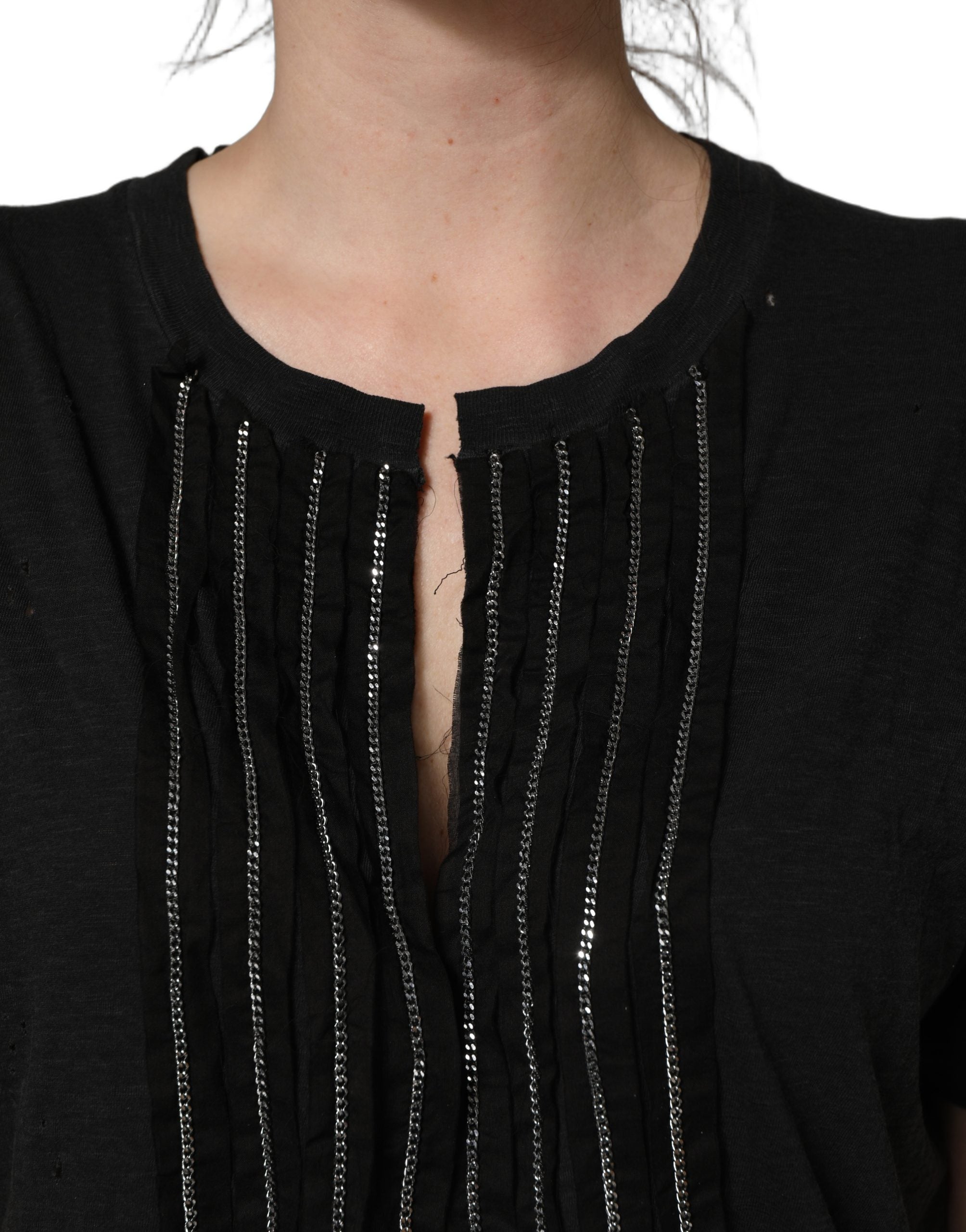 Camiseta Dsquared² negra de manga corta de algodón adornada con cadena