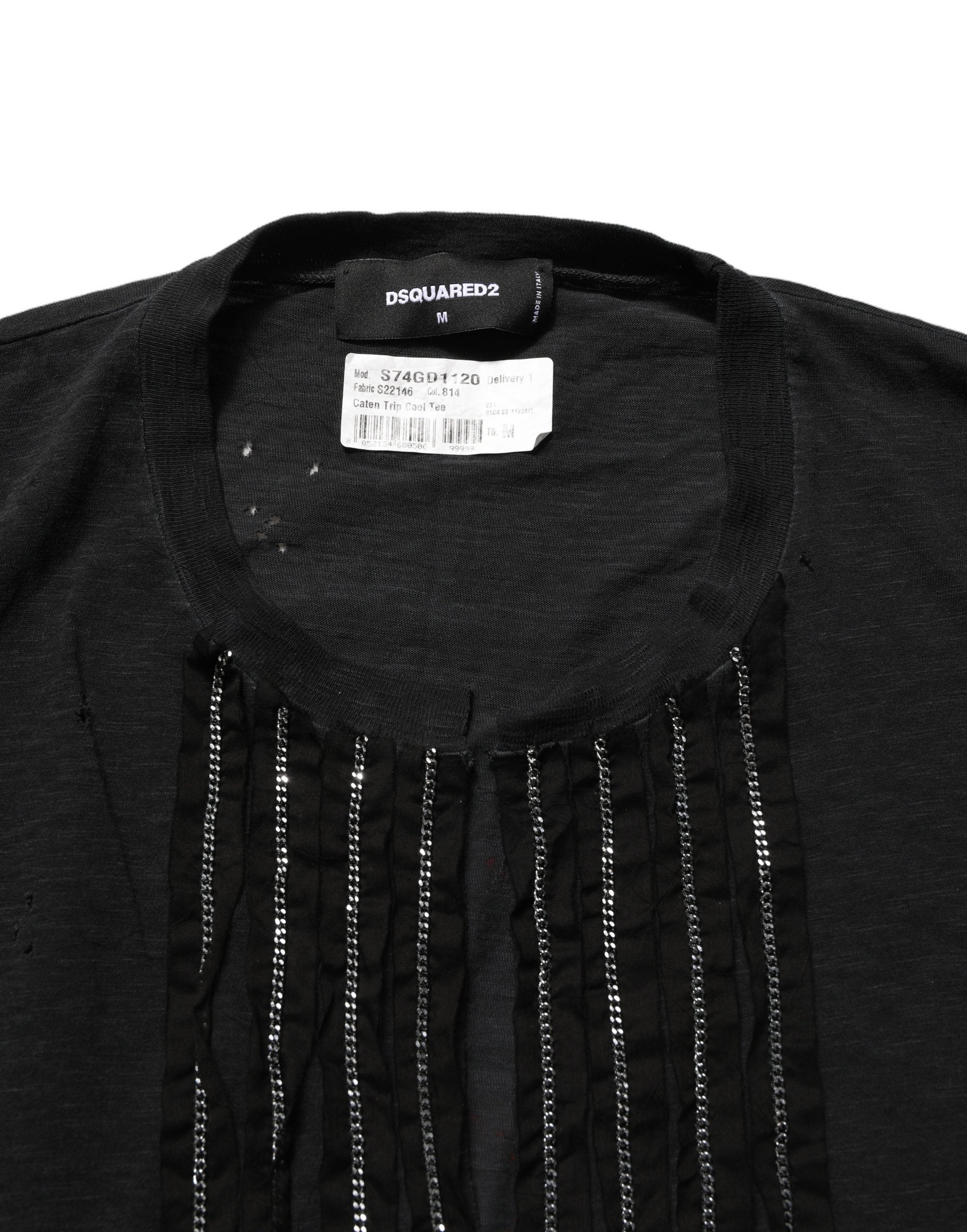 Camiseta Dsquared² negra de manga corta de algodón adornada con cadena