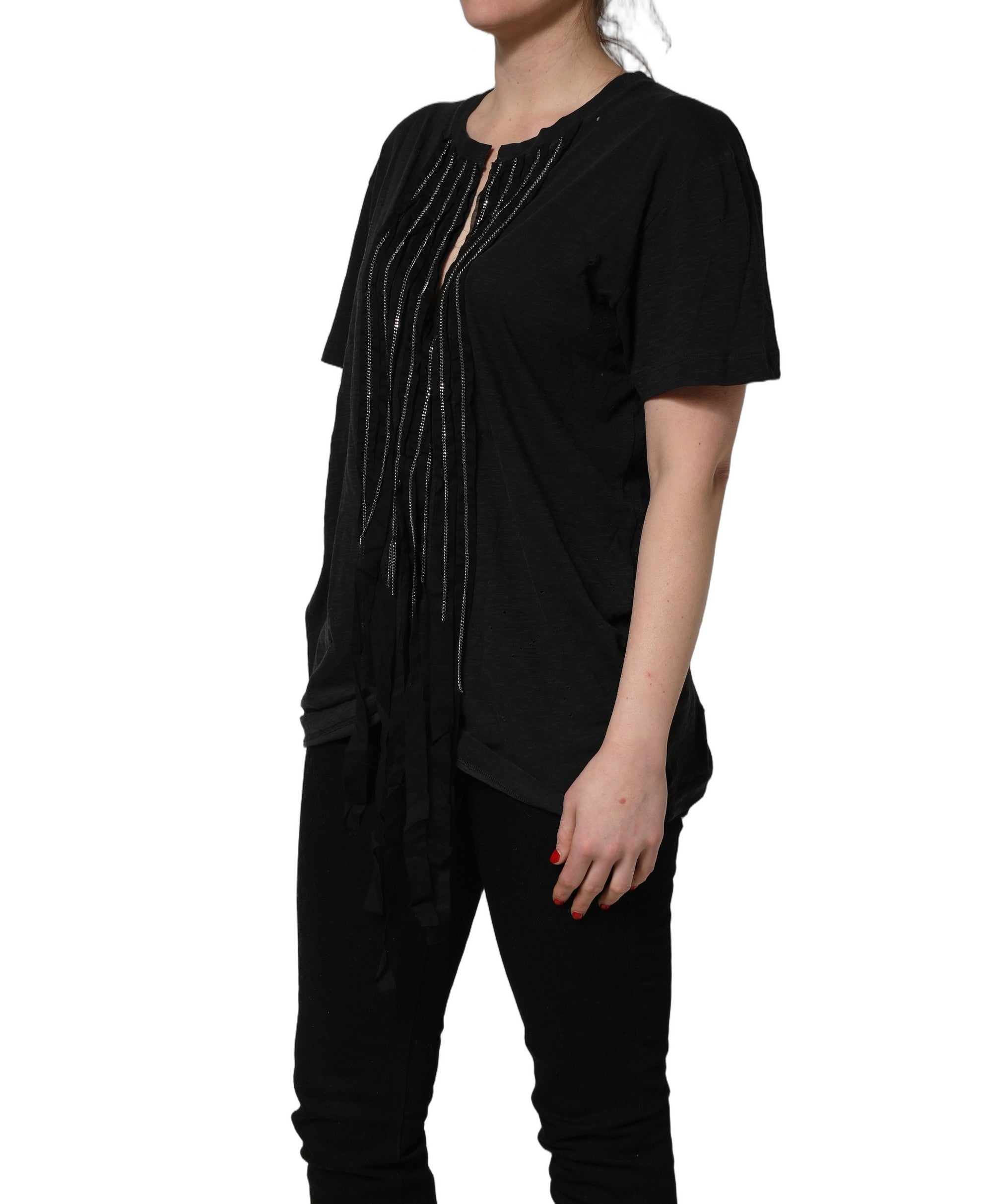 Camiseta Dsquared² negra de manga corta de algodón adornada con cadena