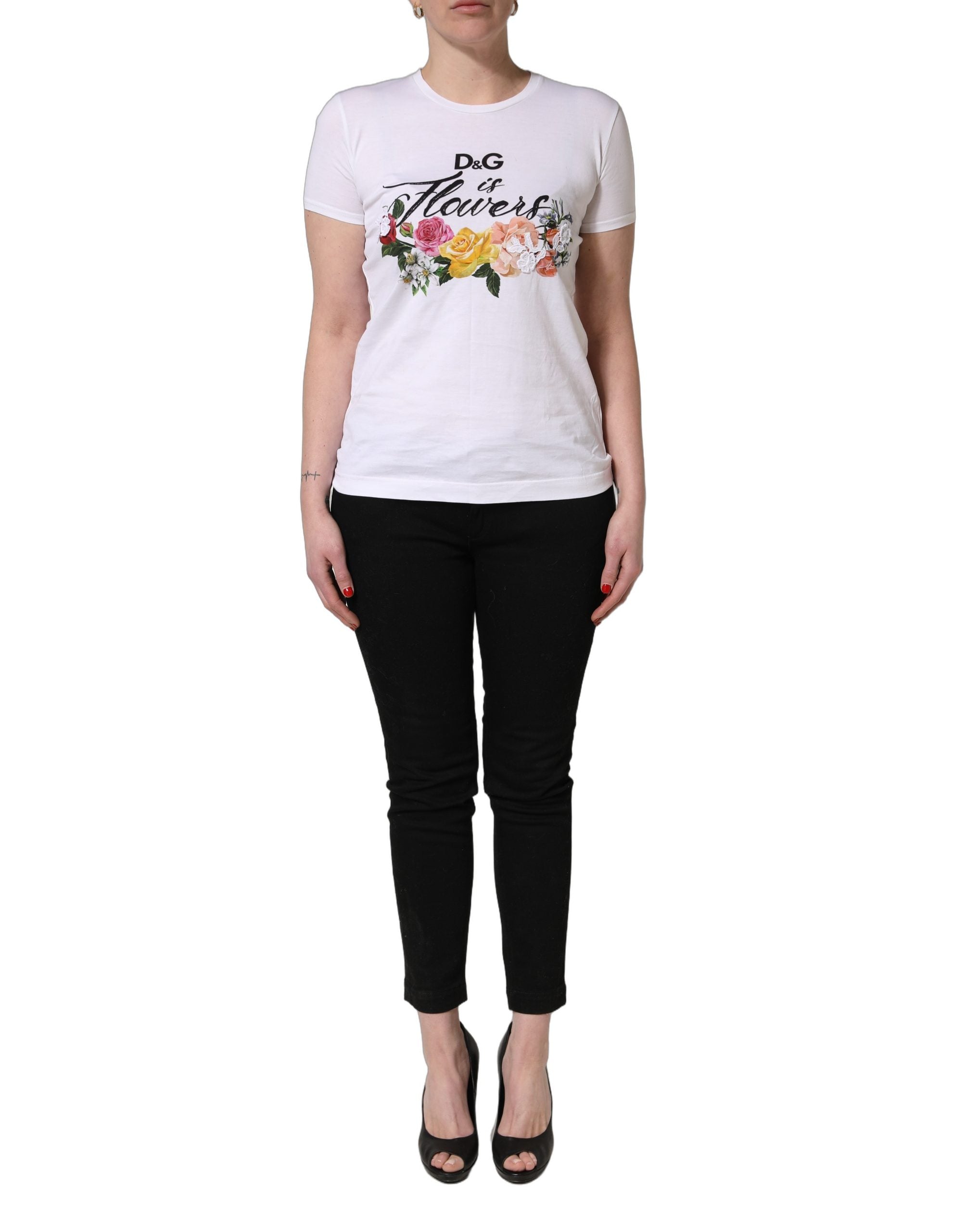 Dolce & Gabbana Camiseta de manga corta con cuello redondo y estampado floral blanco
