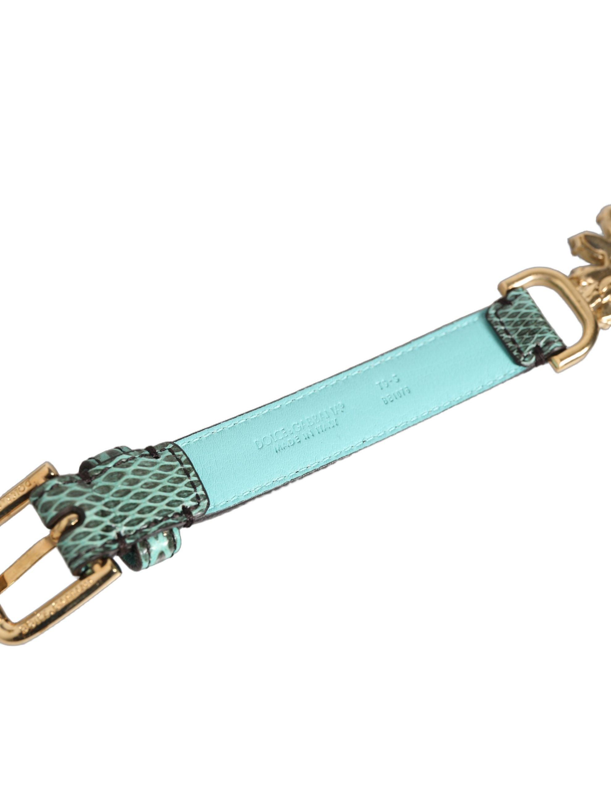 Cinturón de cintura Dolce & Gabbana de cuero verde con margaritas y cristales