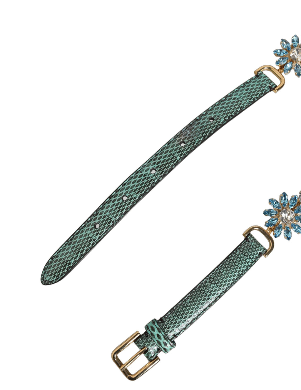 Cinturón de cintura Dolce & Gabbana de cuero verde con margaritas y cristales