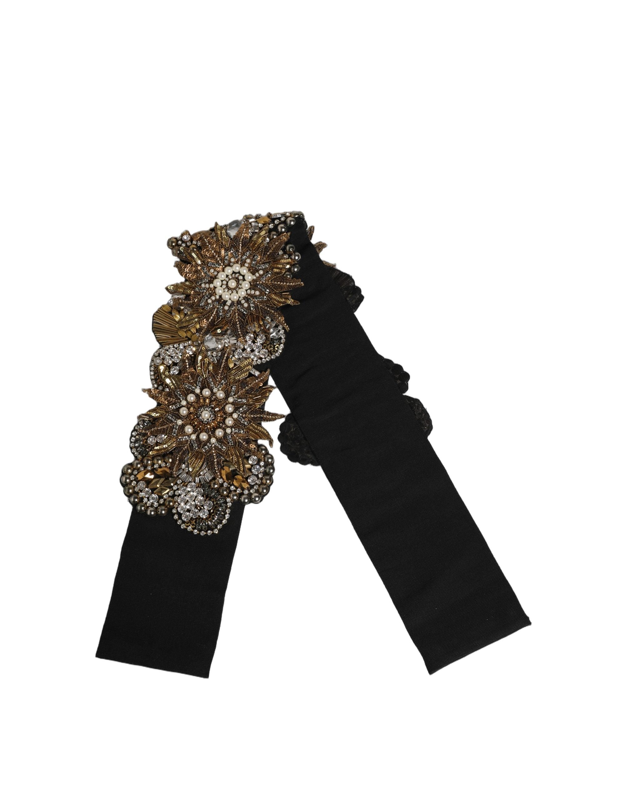 Cinturón con broches de flores de latón con cristales negros y dorados de Dolce & Gabbana