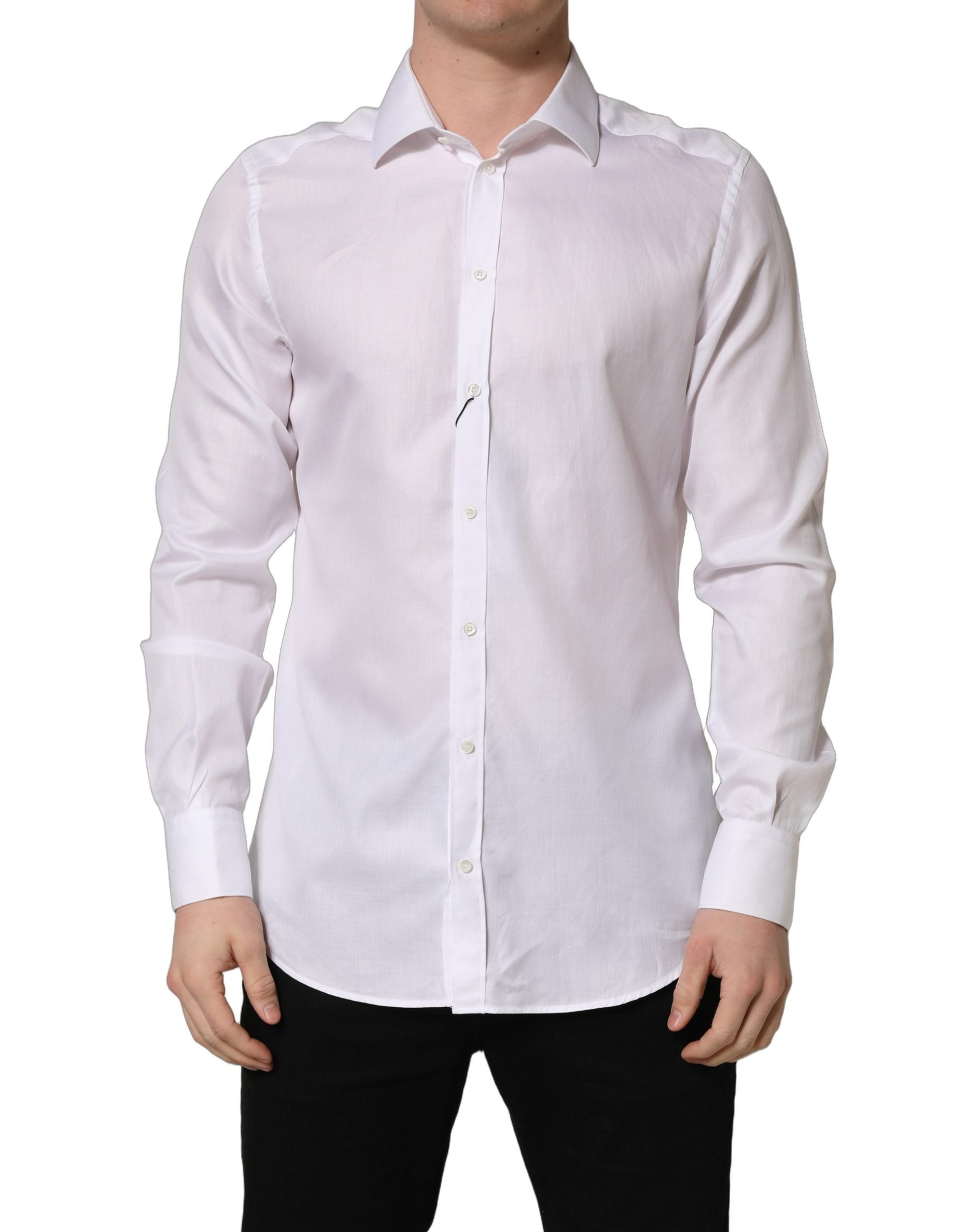 Dolce & Gabbana Camisa de hombre formal con cuello de algodón blanco