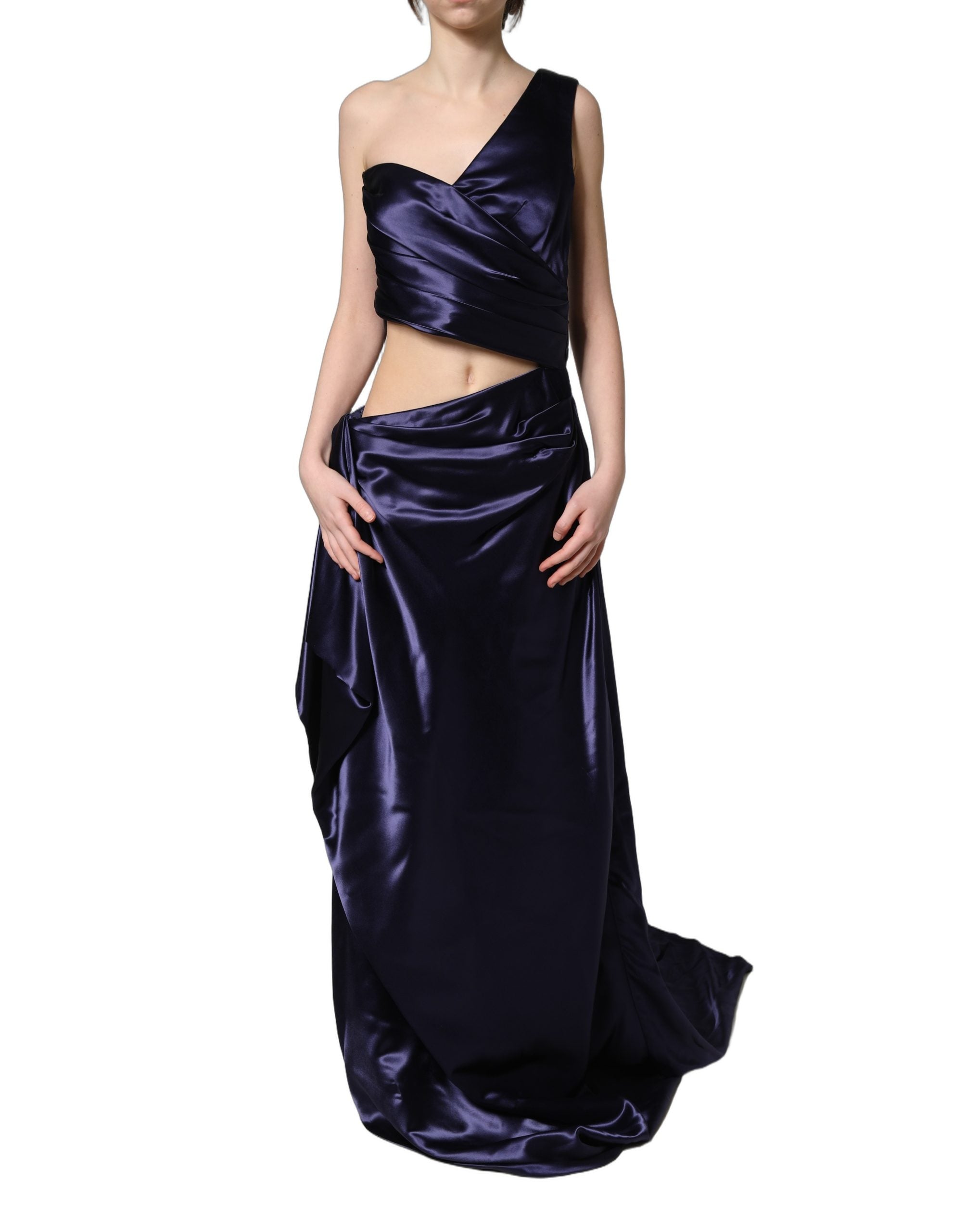 Vestido de noche asimétrico azul marino de Dolce & Gabbana