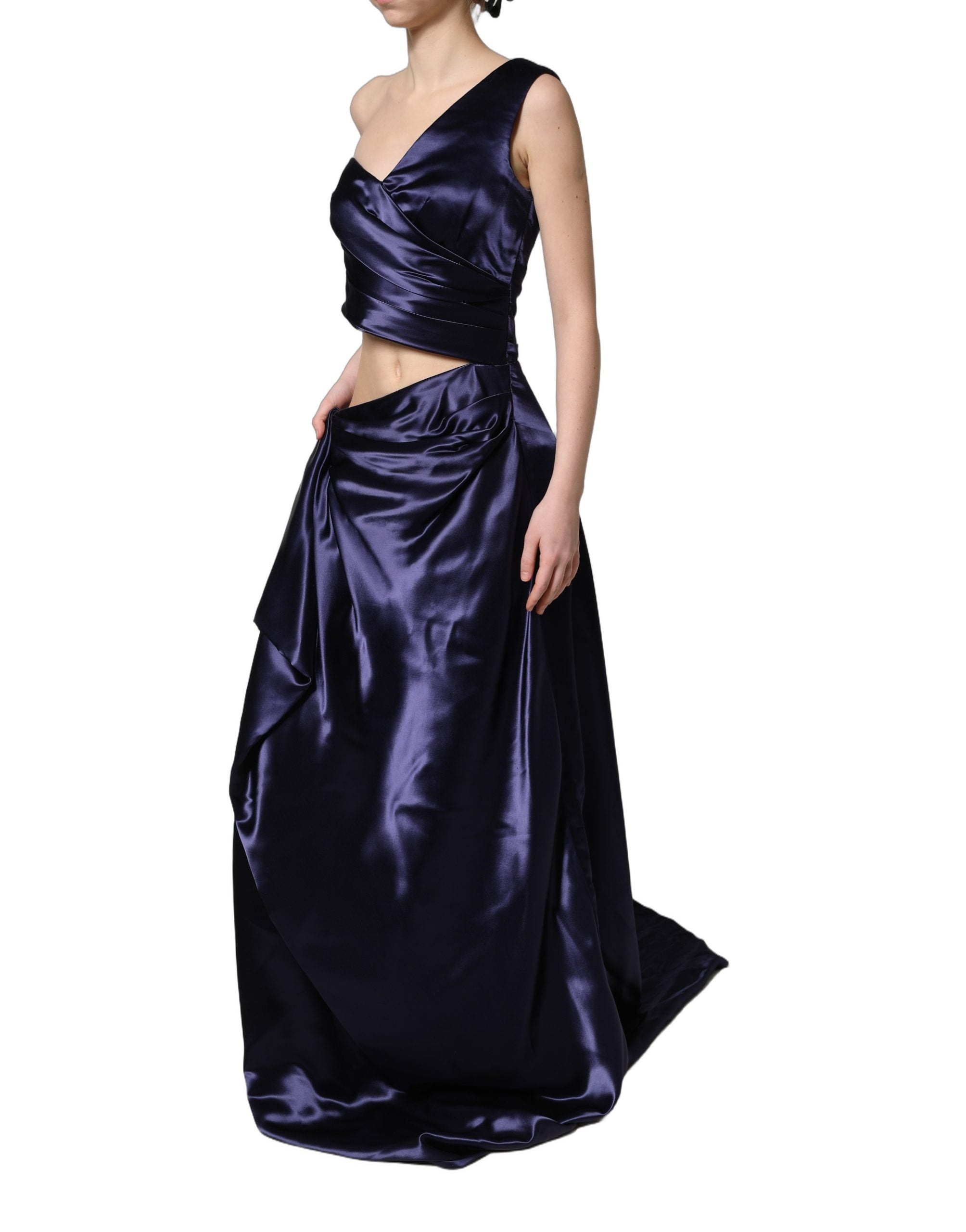 Vestido de noche asimétrico azul marino de Dolce & Gabbana