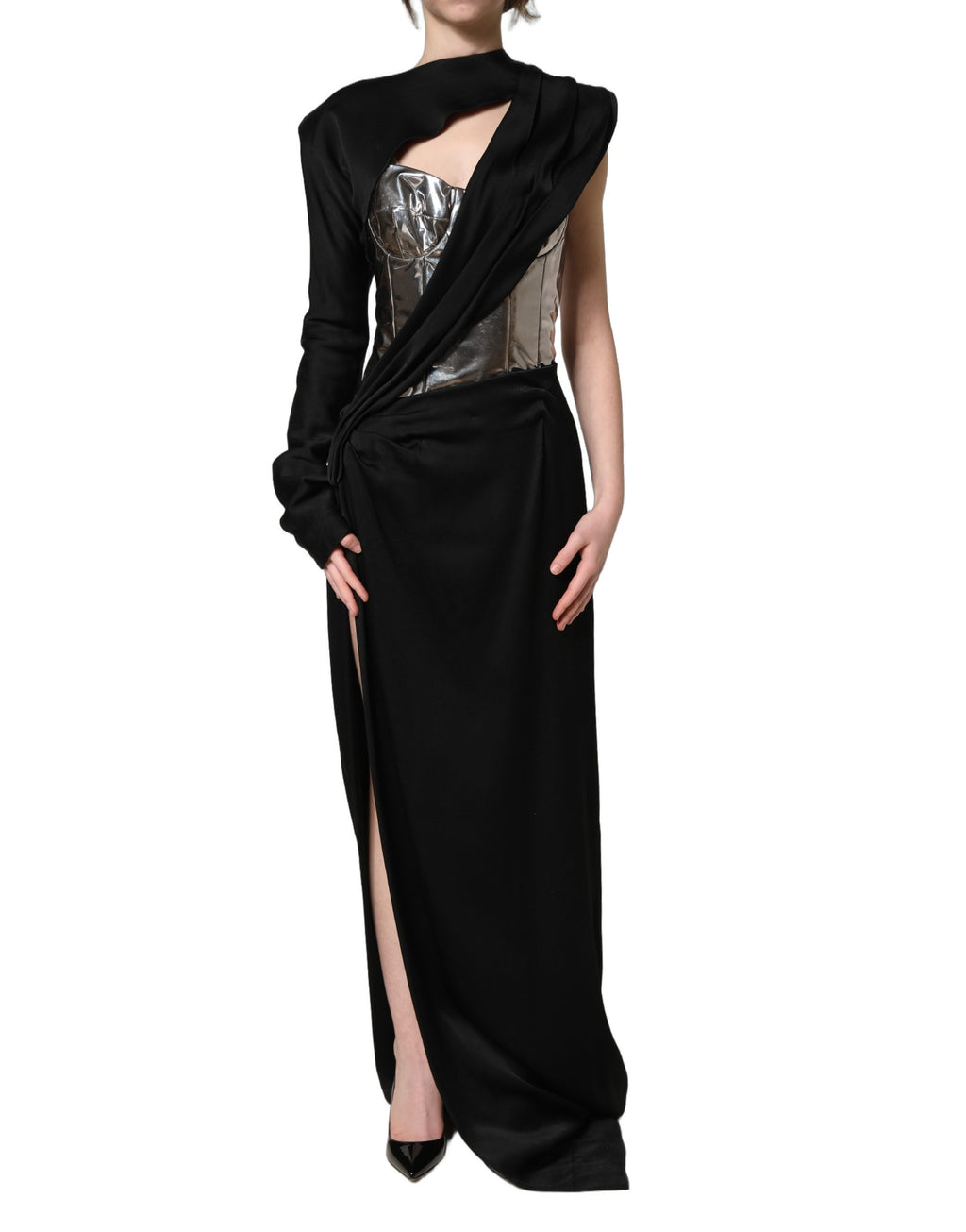Vestido de cóctel asimétrico Dolce & Gabbana negro plateado