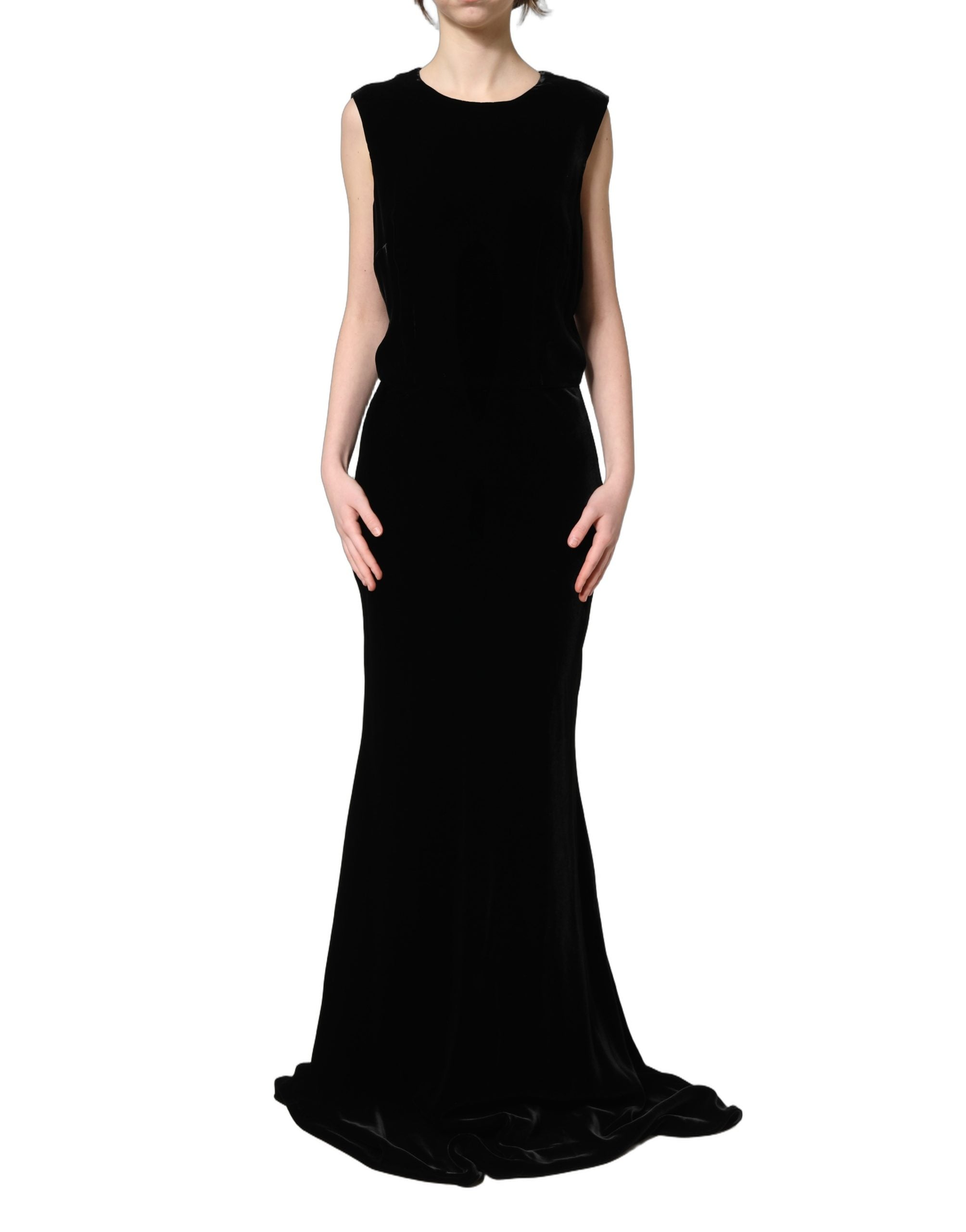 Vestido largo hasta el suelo de terciopelo de viscosa negro de Dolce & Gabbana