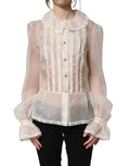 Top blusa blanca de seda transparente con volantes y botones Dolce & Gabbana