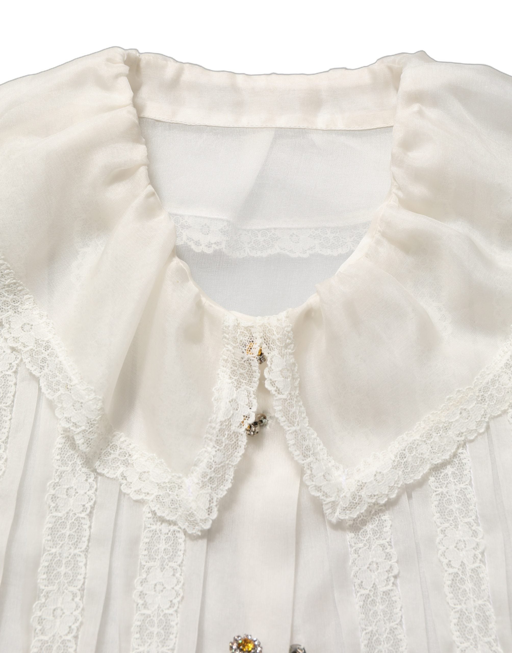Top blusa blanca de seda transparente con volantes y botones Dolce & Gabbana