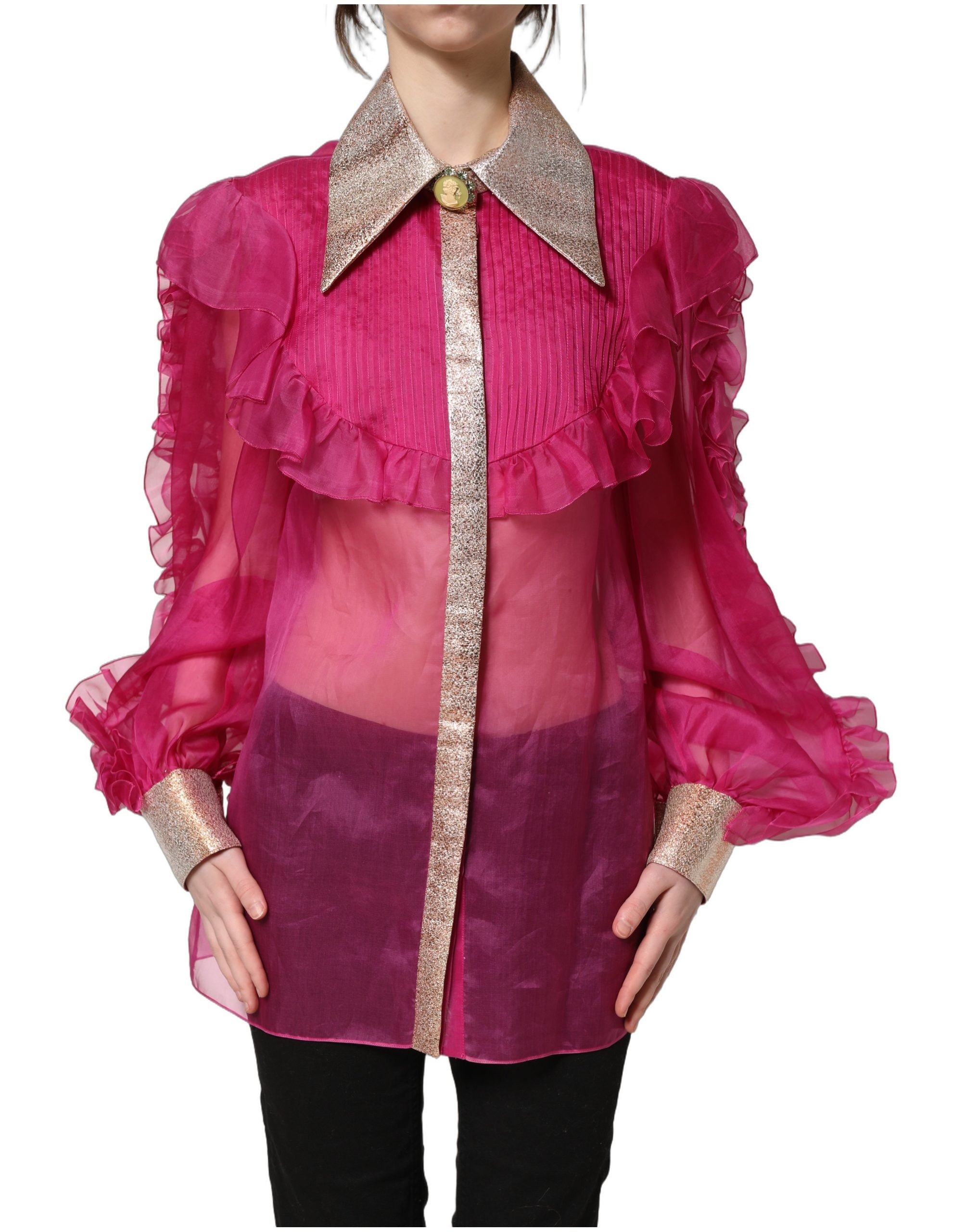 Top blusa abotonado de gasa transparente fucsia de Dolce & Gabbana