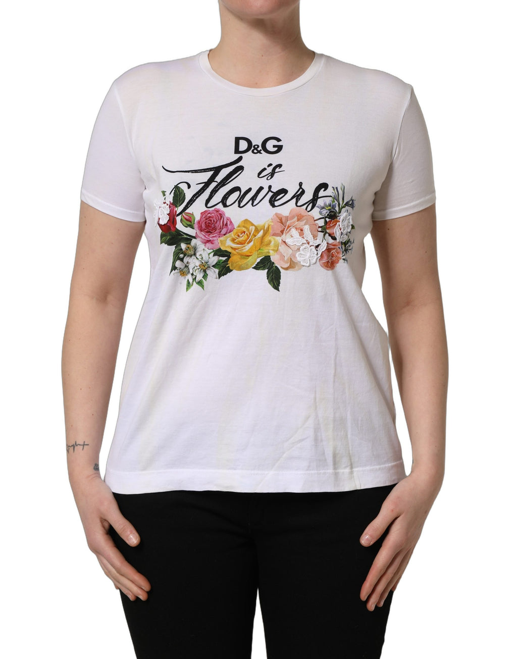Camiseta blanca Dolce & Gabbana con estampado floral D&G y cuello redondo