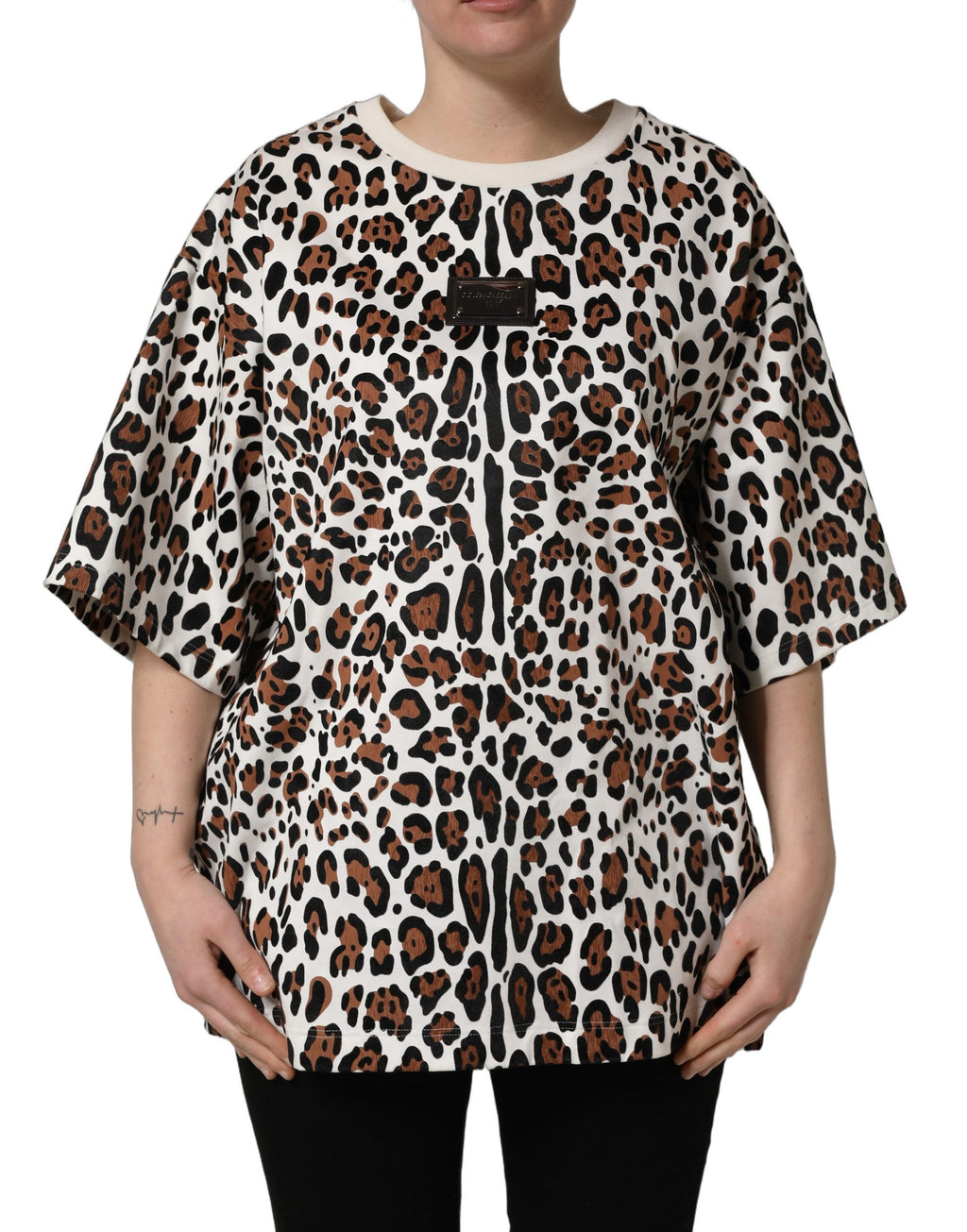 Camiseta Dolce & Gabbana de cuello redondo con estampado de leopardo multicolor
