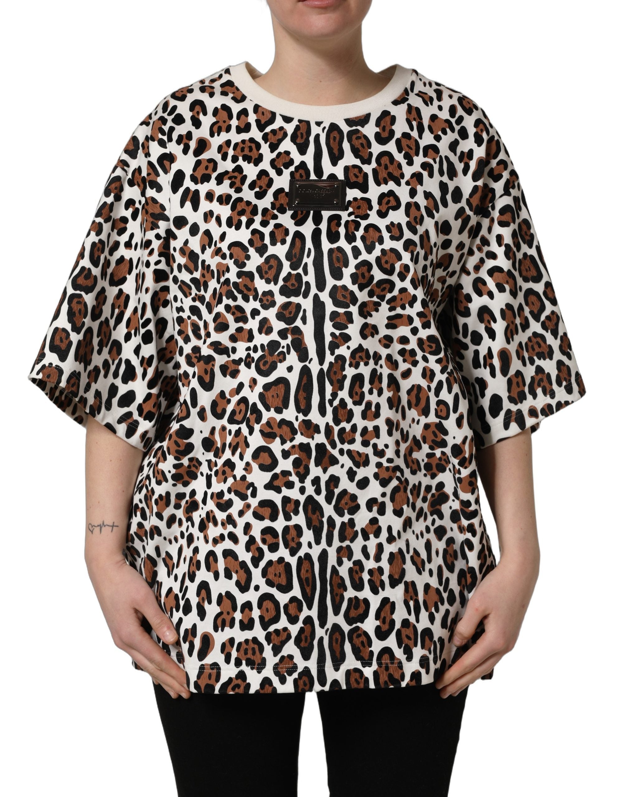 Camiseta Dolce & Gabbana de cuello redondo con estampado de leopardo multicolor