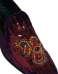 Dolce & Gabbana Violet Velvet Rhinestone Sequin Loafers Shoes