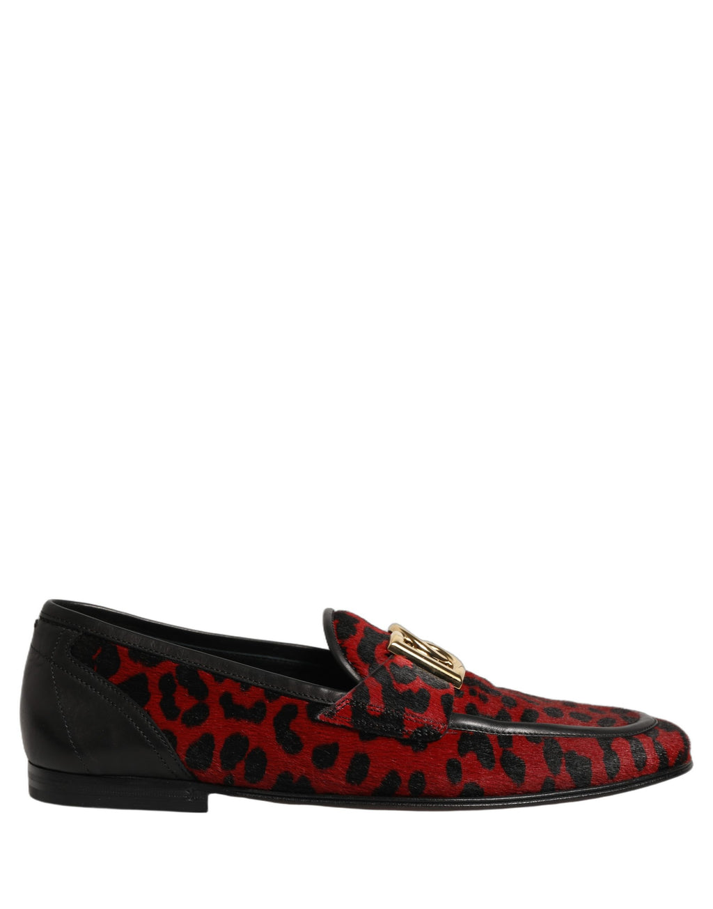 Zapatos mocasines Dolce & Gabbana de pelo de potro con estampado de leopardo rojo