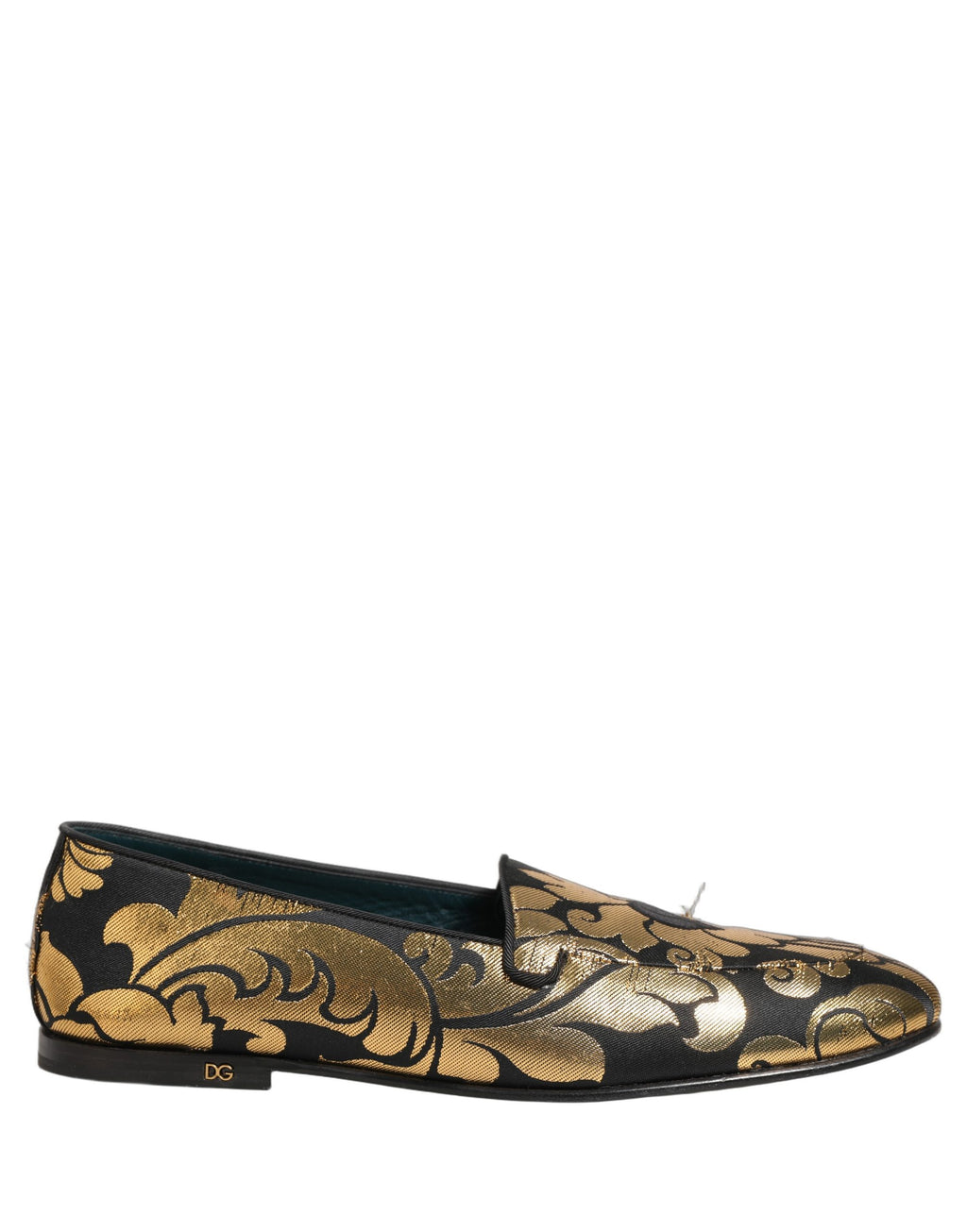 Zapatos Mocasines Dolce & Gabbana Negros Dorados con Diseño Floral de Jacquard