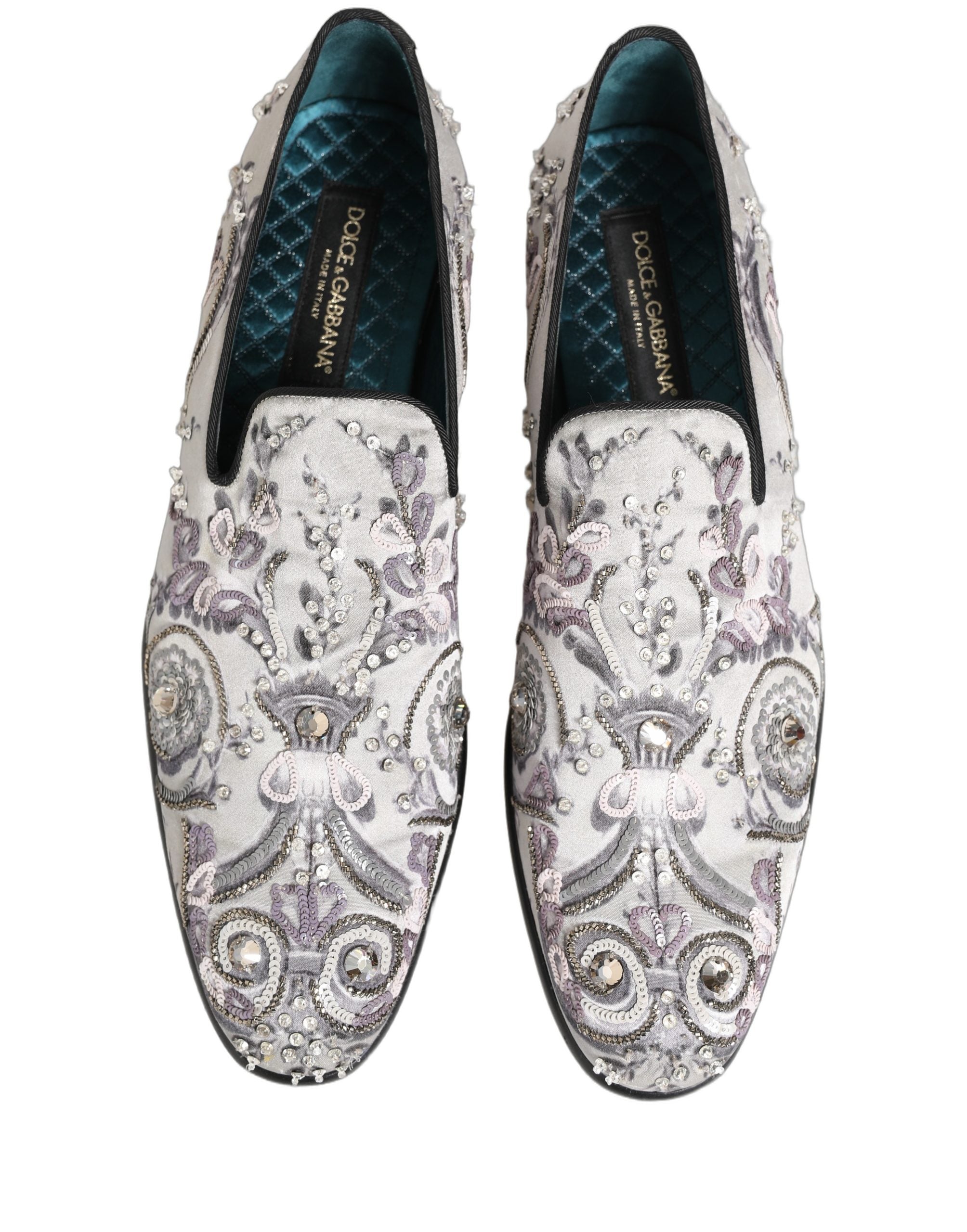 Zapatos Loafers Formales sin Cordones con Lentejuelas Blancas Dolce & Gabbana