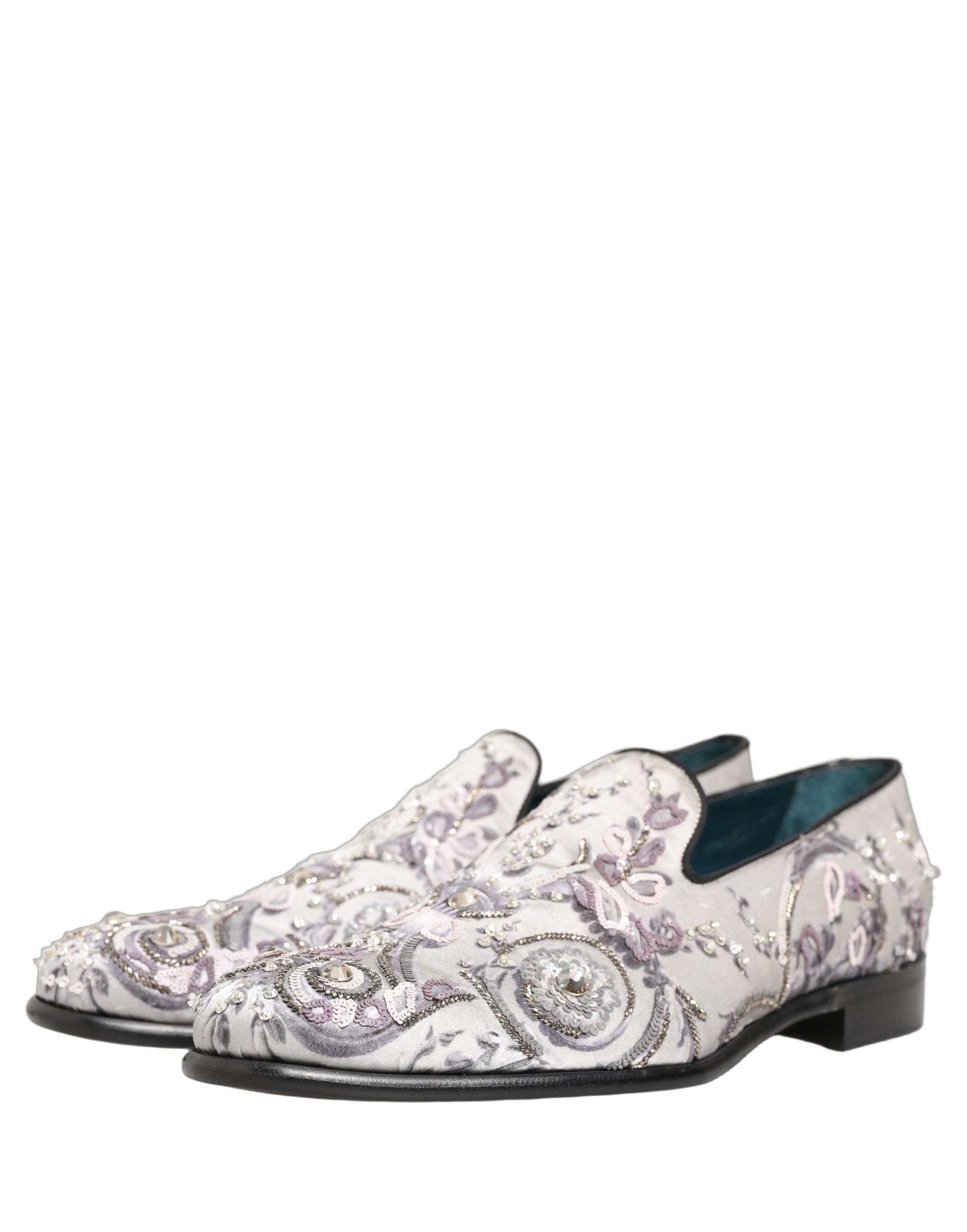 Zapatos Loafers Formales sin Cordones con Lentejuelas Blancas Dolce & Gabbana