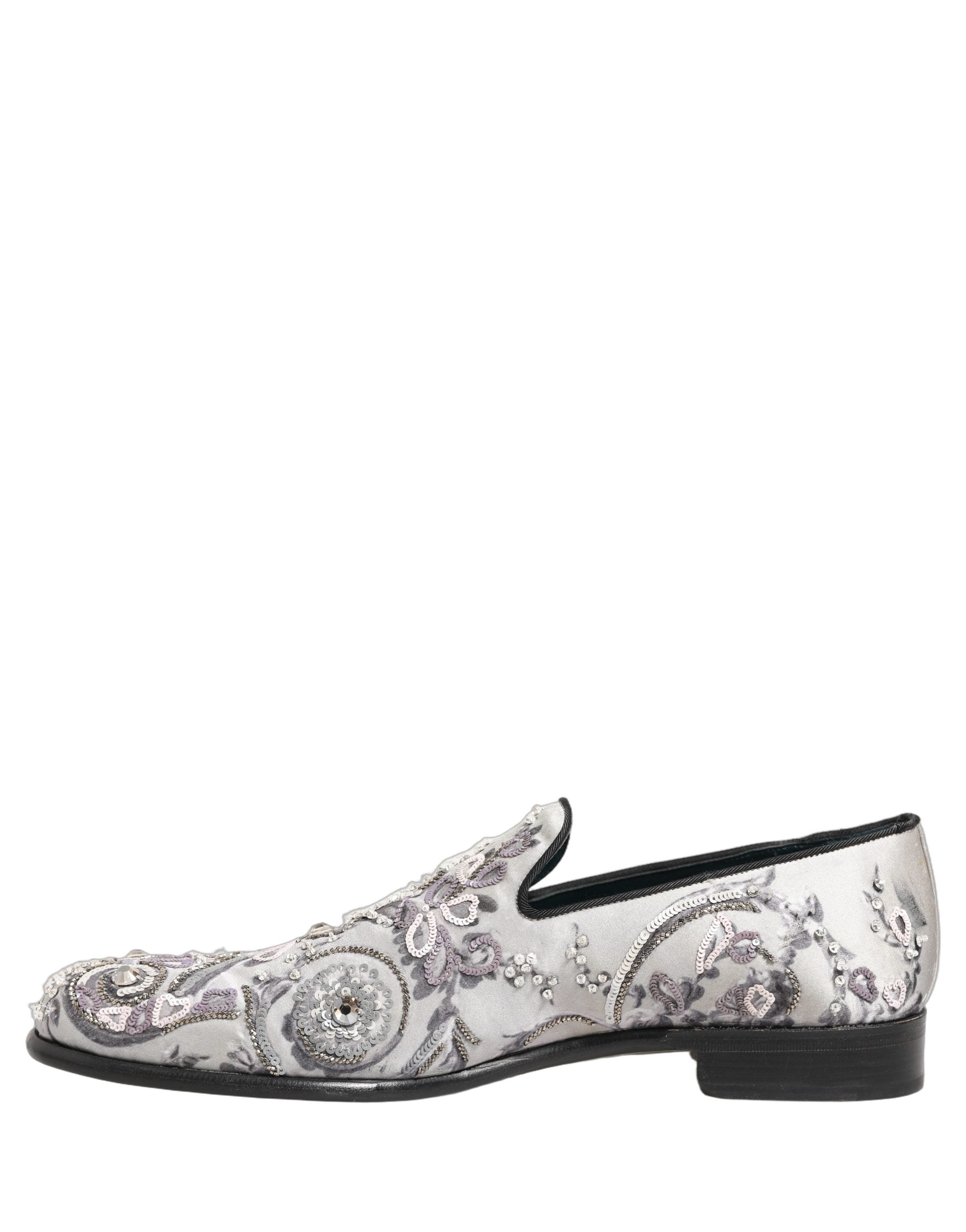 Zapatos Loafers Formales sin Cordones con Lentejuelas Blancas Dolce & Gabbana