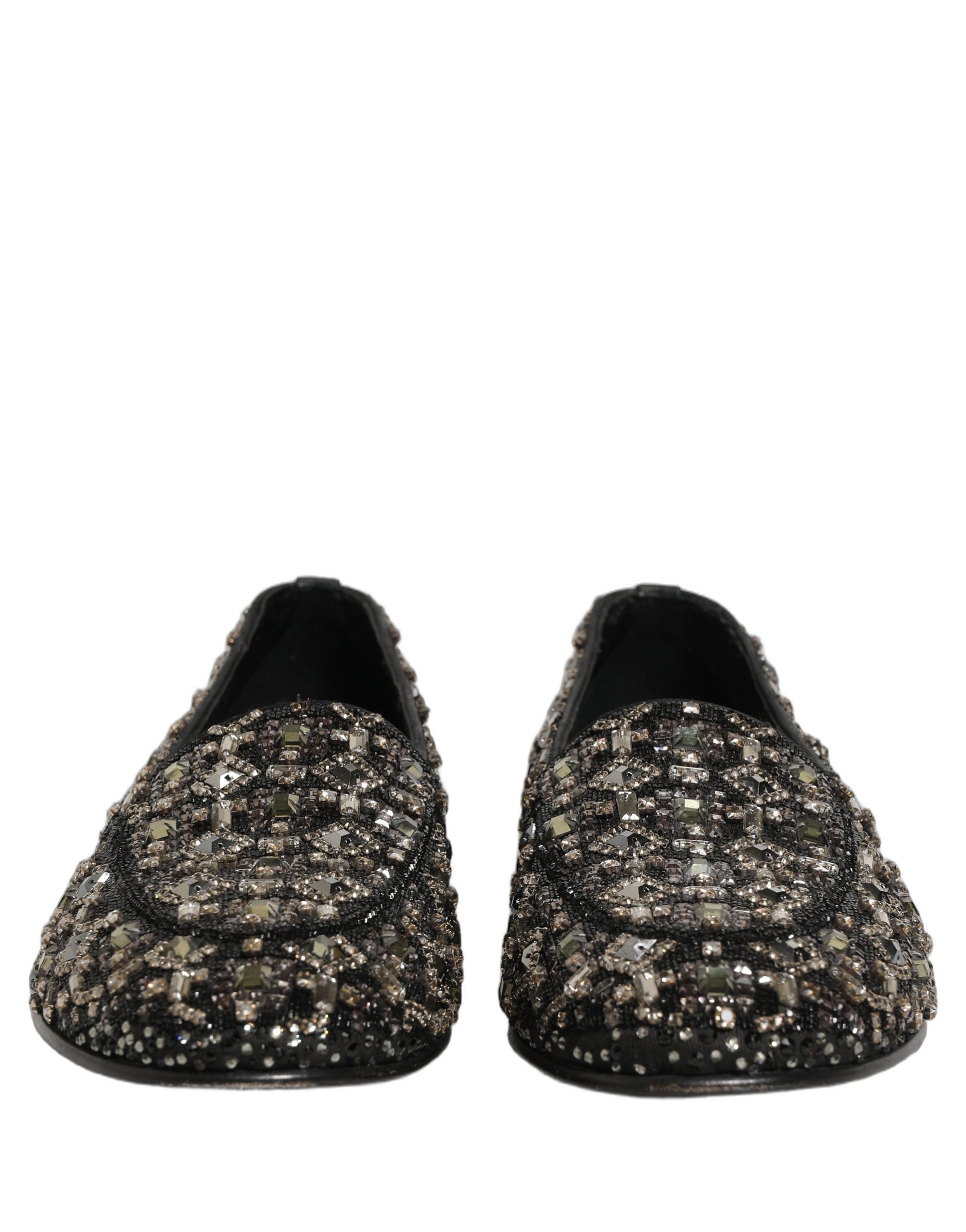 Zapatos Mocasines sin Cordones de Cuero Plateado con Logotipo Dolce & Gabbana