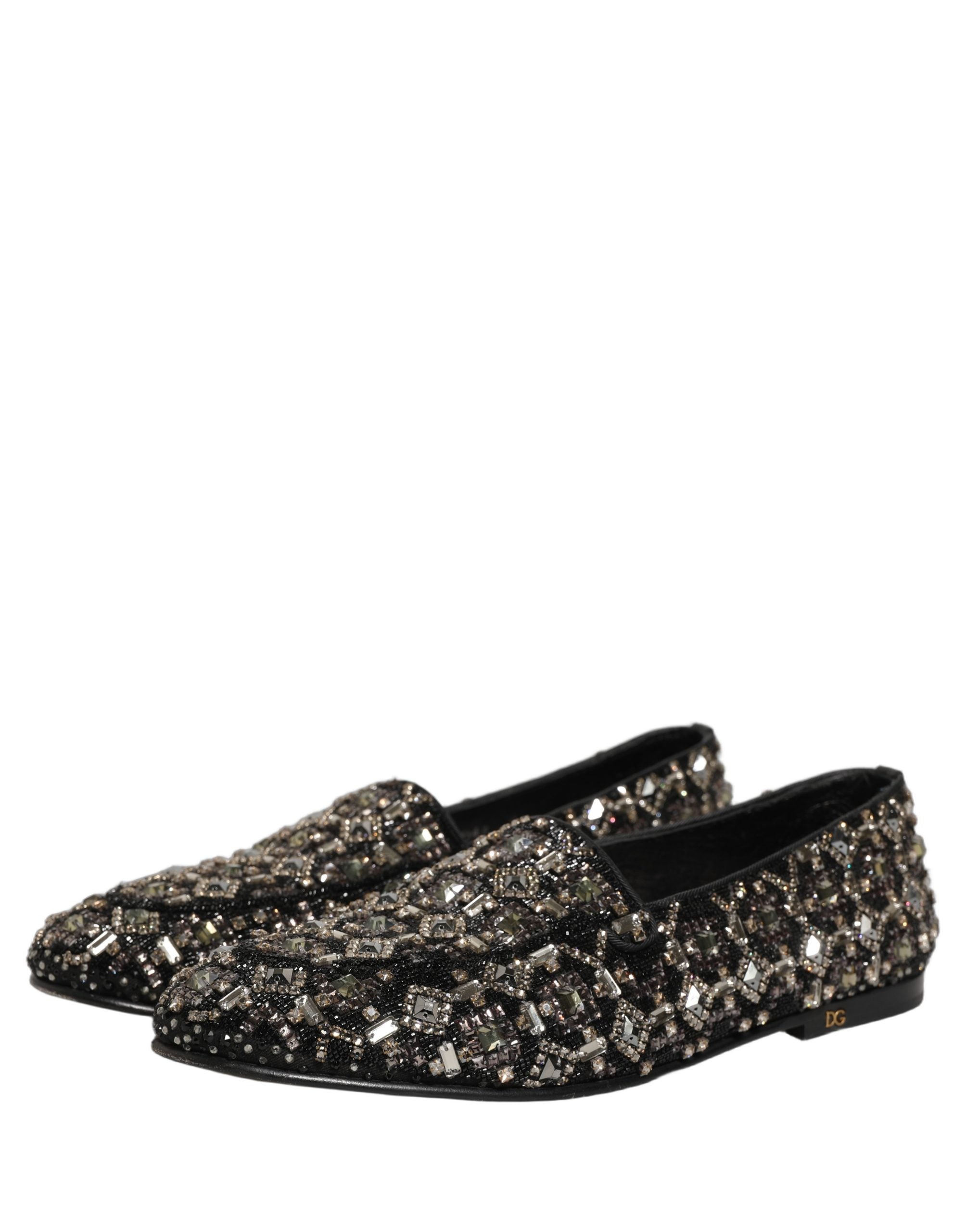 Zapatos Mocasines sin Cordones de Cuero Plateado con Logotipo Dolce & Gabbana